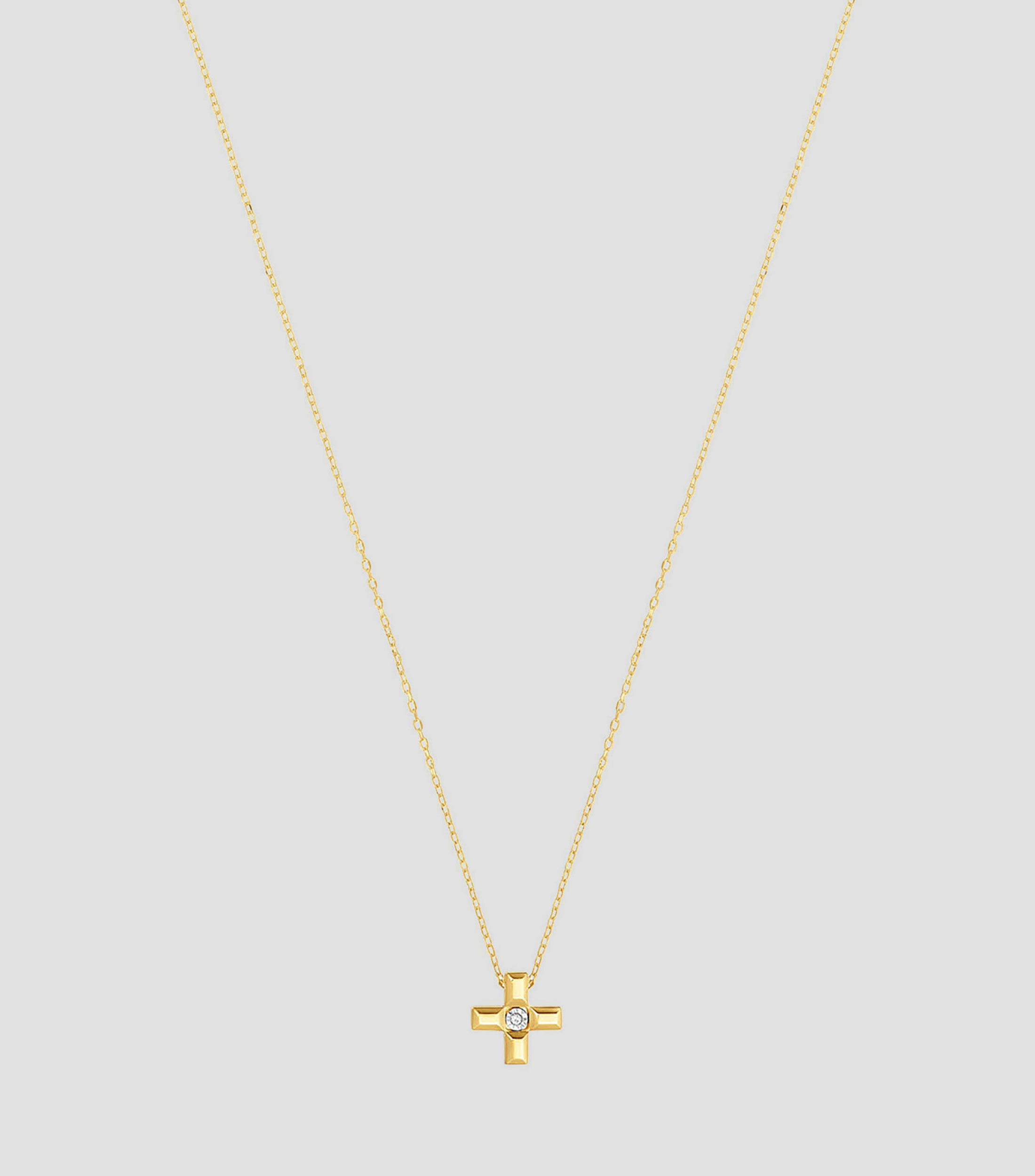 Collar Cruz en Oro amarillo de 18 Kilates con diamante Basics Unisex