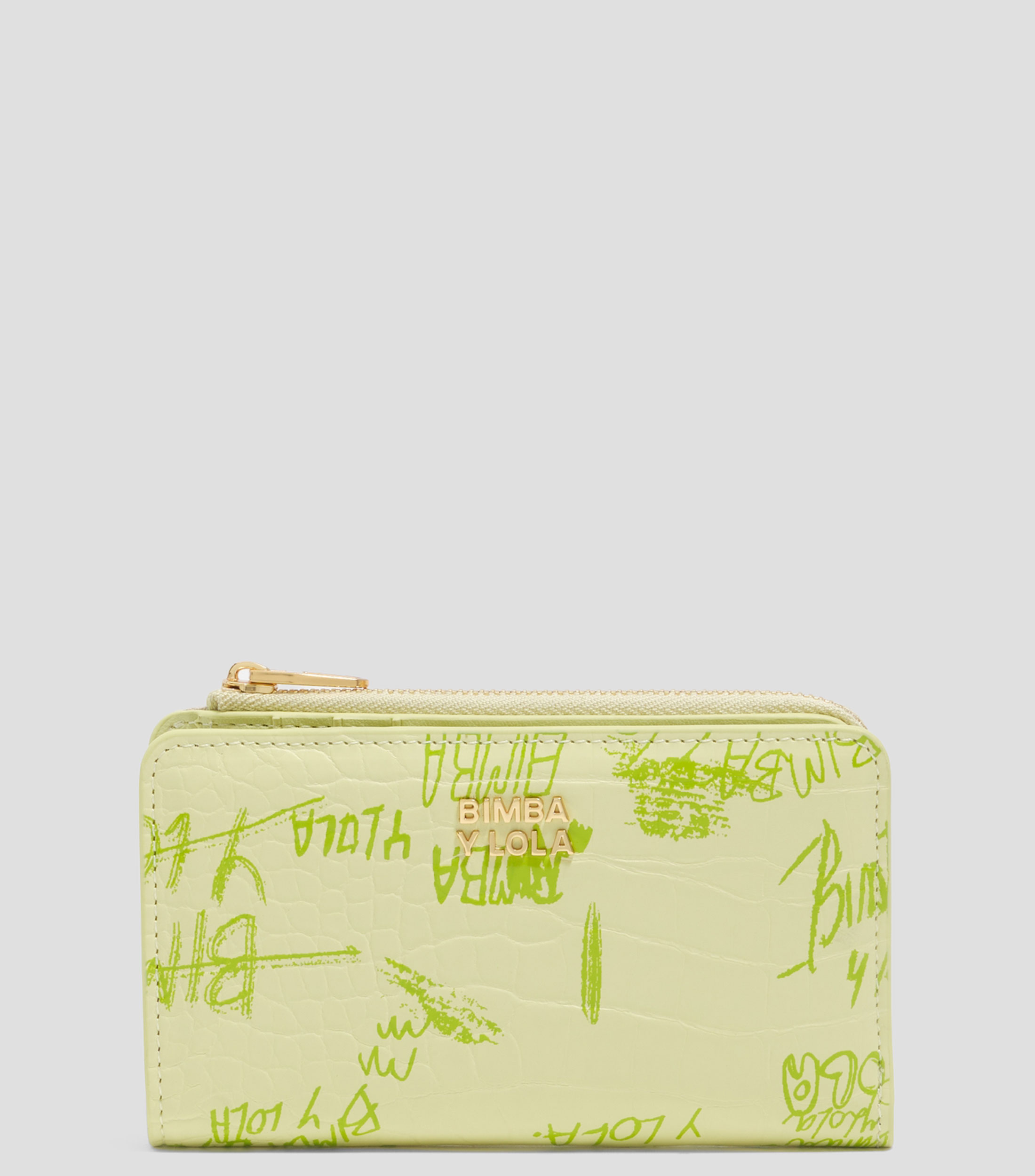 Cartera compacta textura brillo print Bimba logos verde pastel Mujer