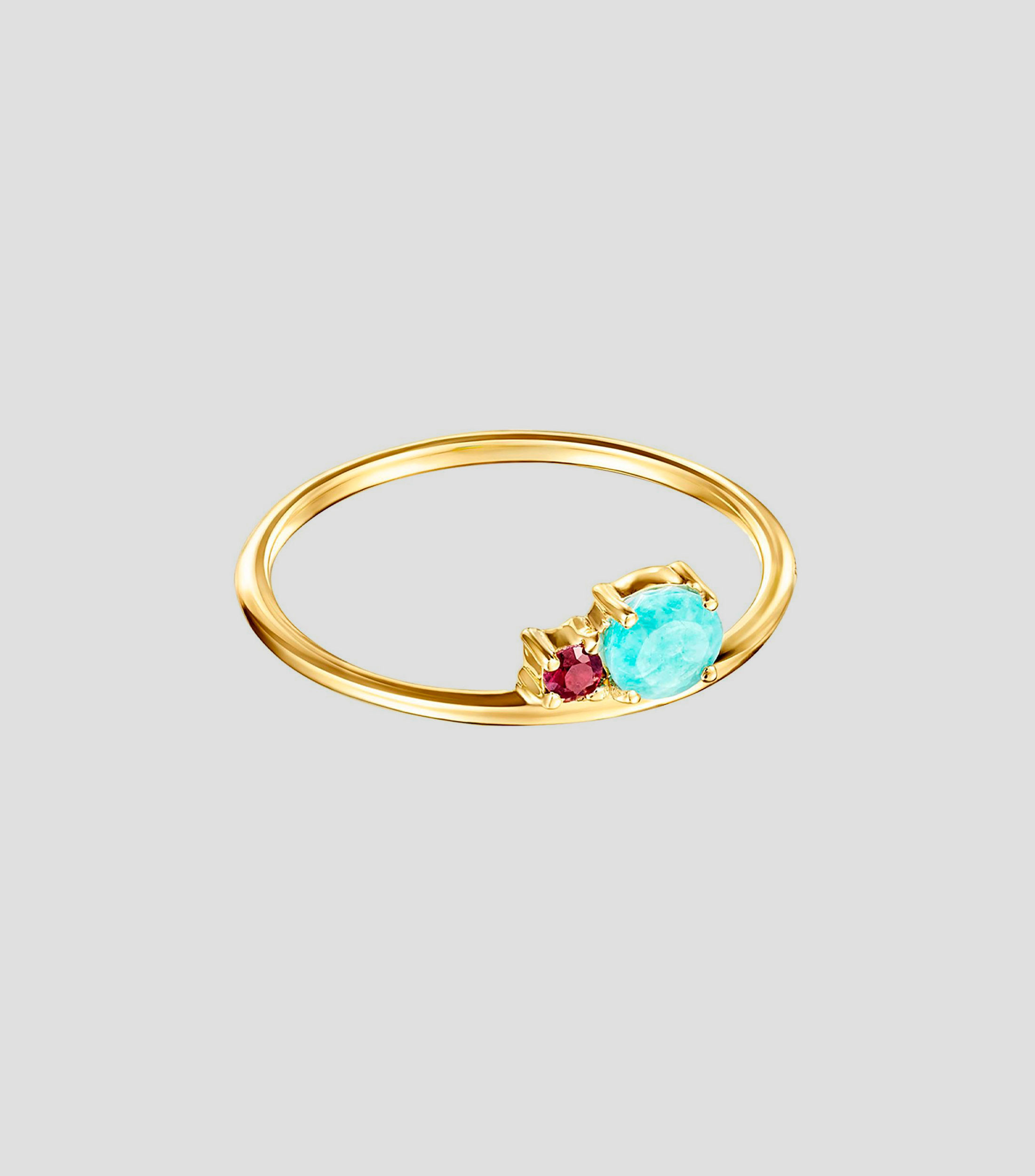 Anillo en oro amarillo 18 kilates Mini Ivette con amazonita y rubí Mujer Talla: 12
