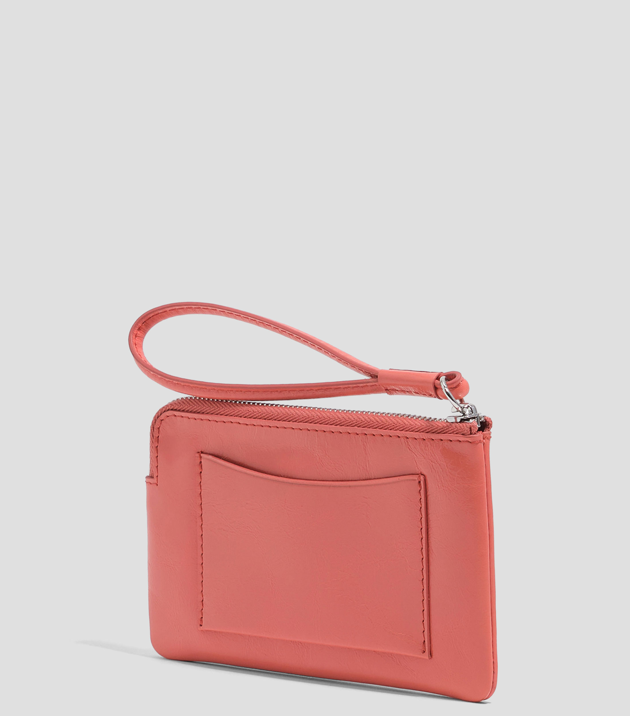 Monedero en piel coral liso Mujer