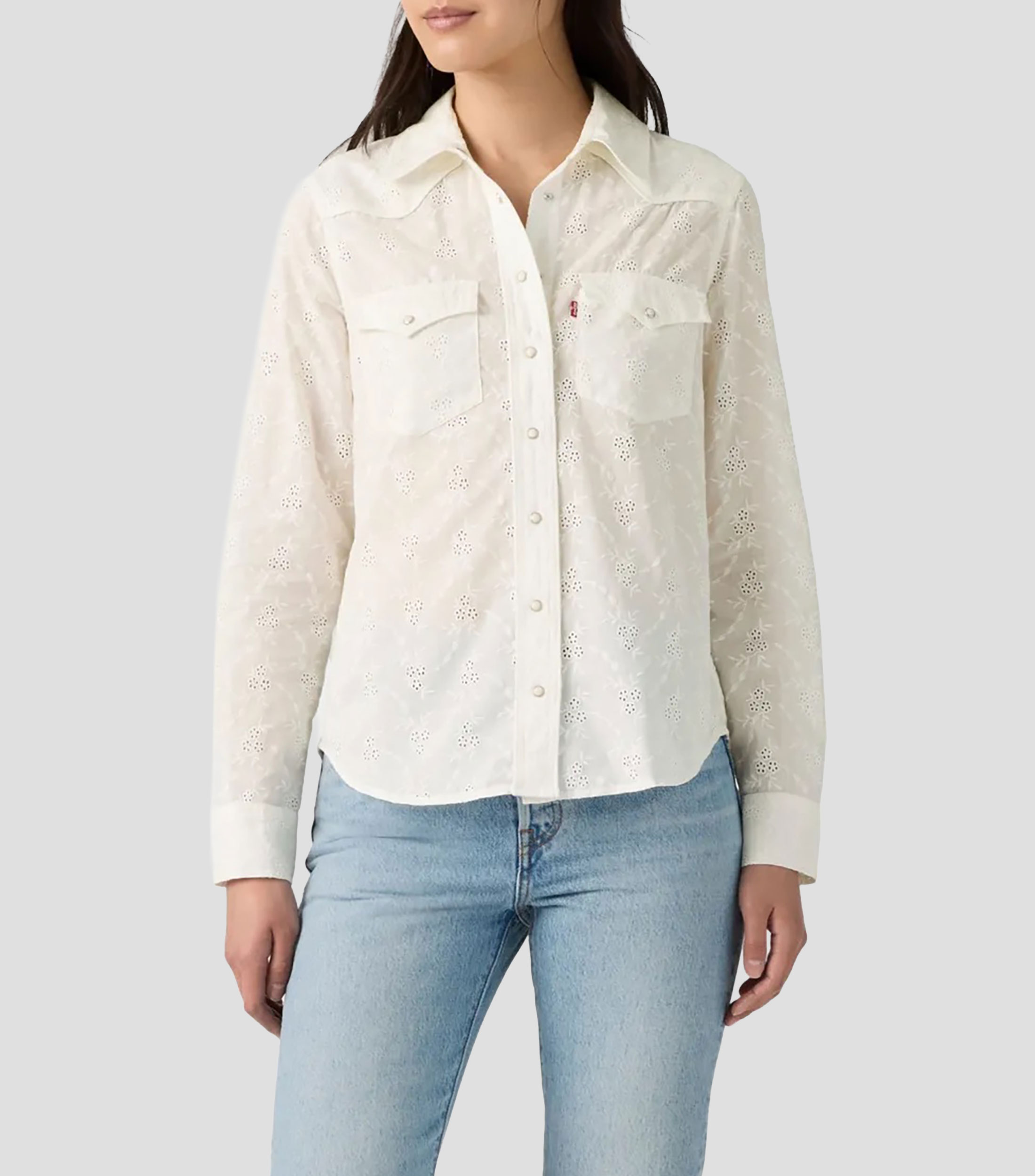 Camisa bordado sólido manga larga Mujer