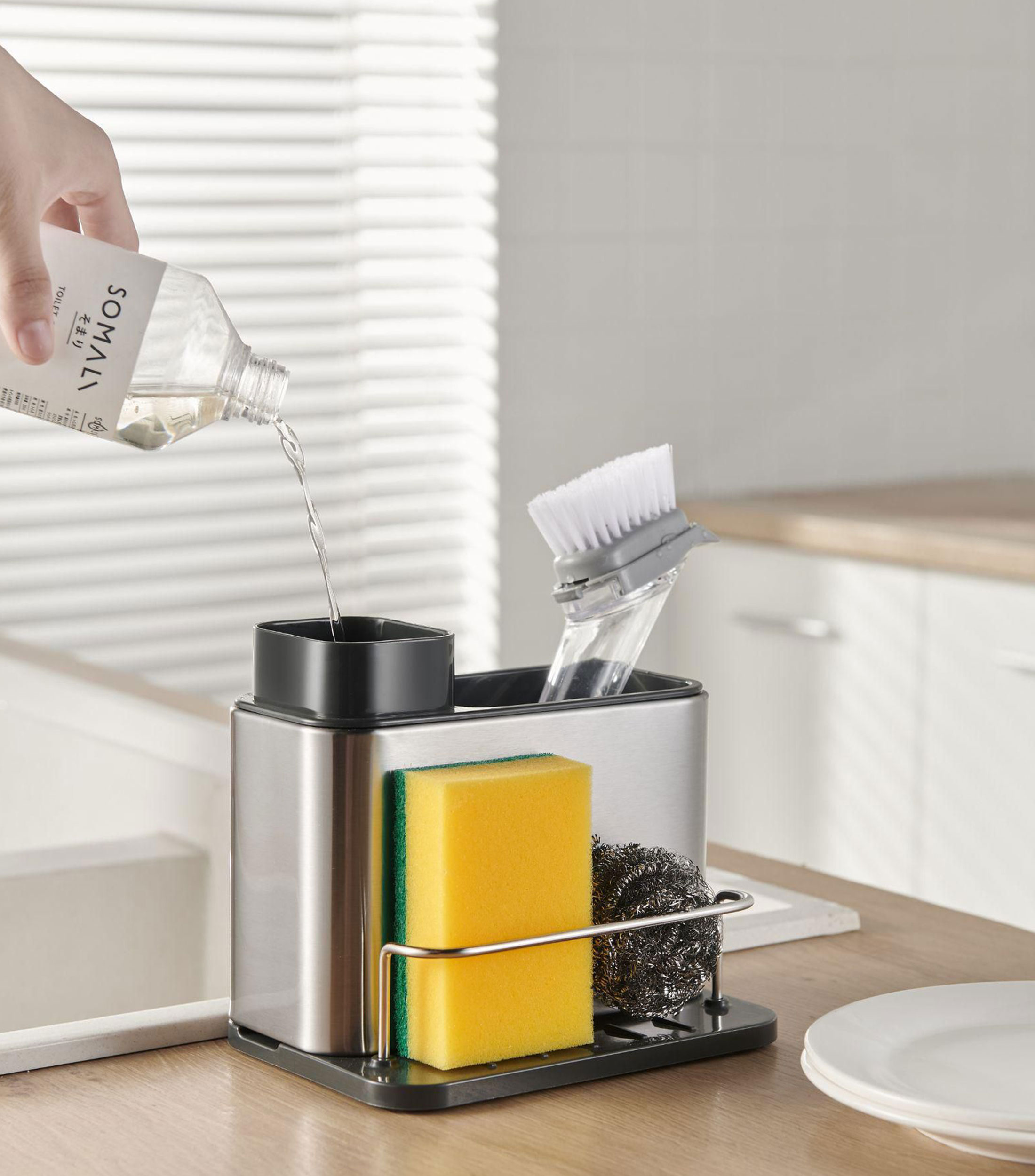 Dispensador de jabón con portaesponja y cepillo, 320 ml