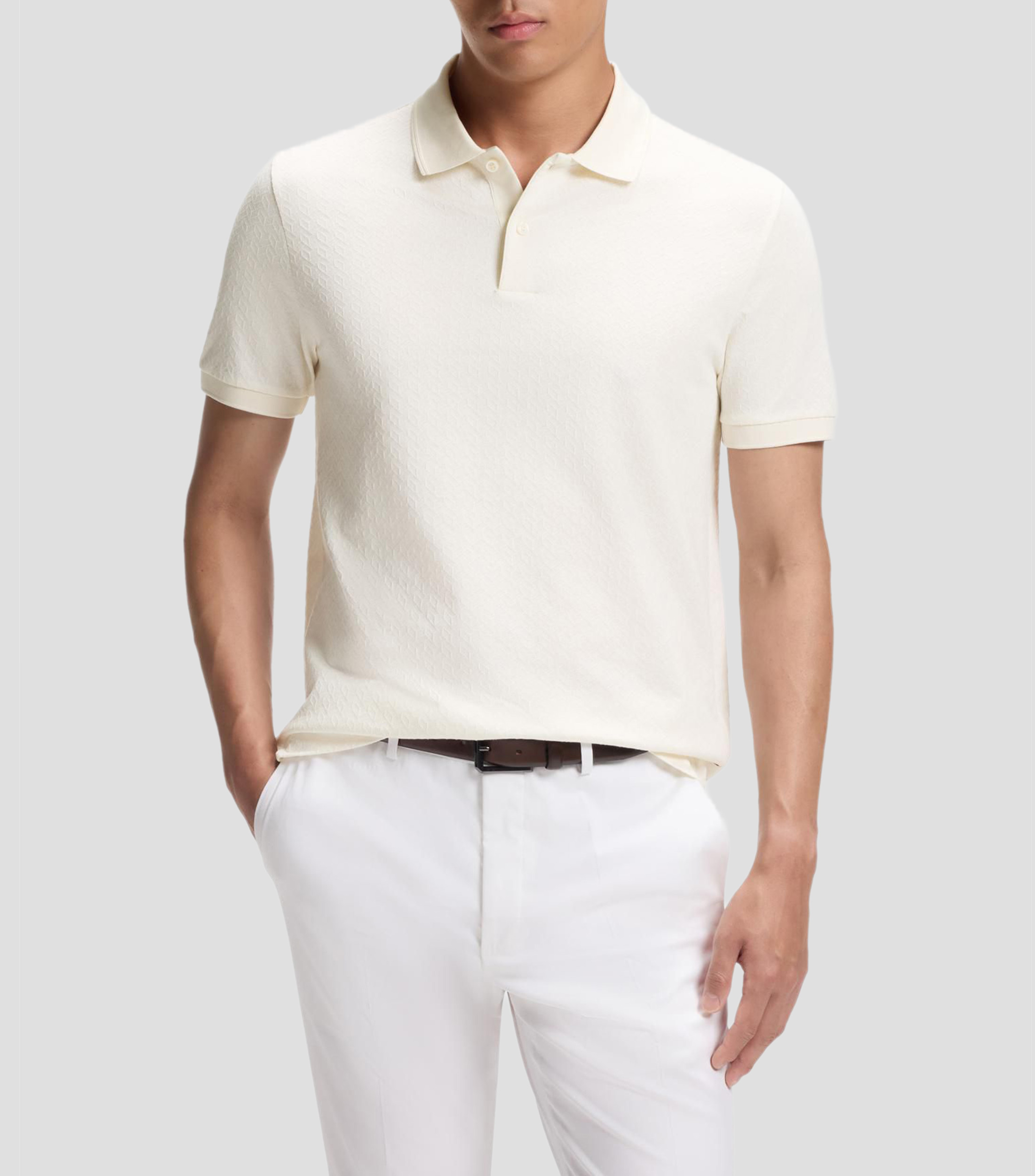 Playera tipo polo regular en jacquard de algodón y seda Hombre