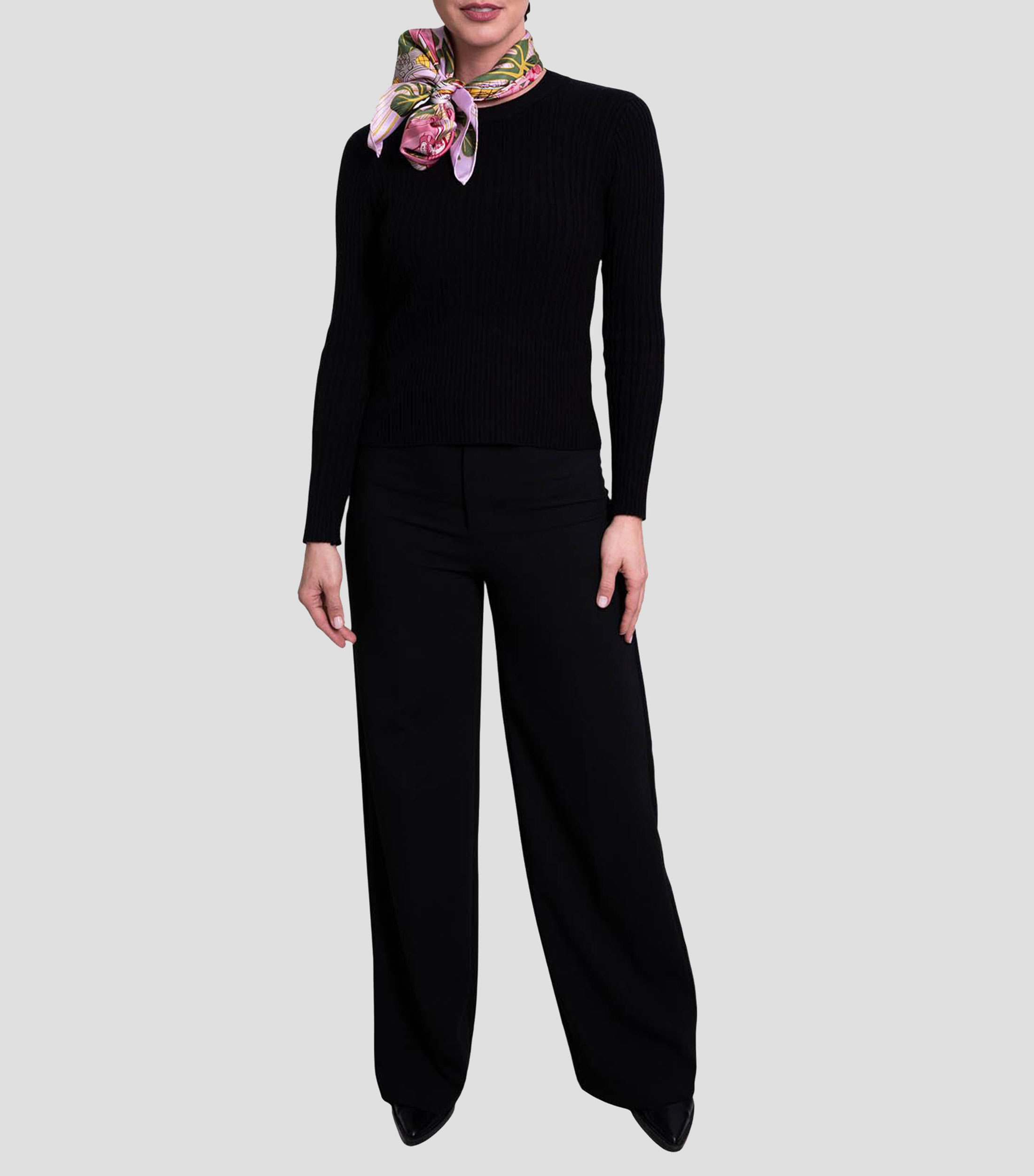 Mascada en seda rosa estampada Mujer