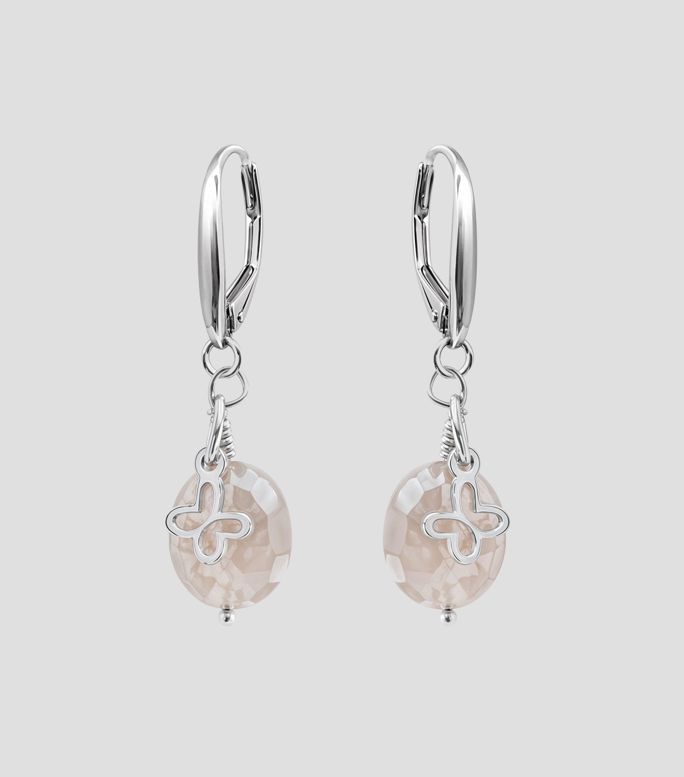 Aretes en Plata .925 con piedra de luna y mariposa mini Mujer