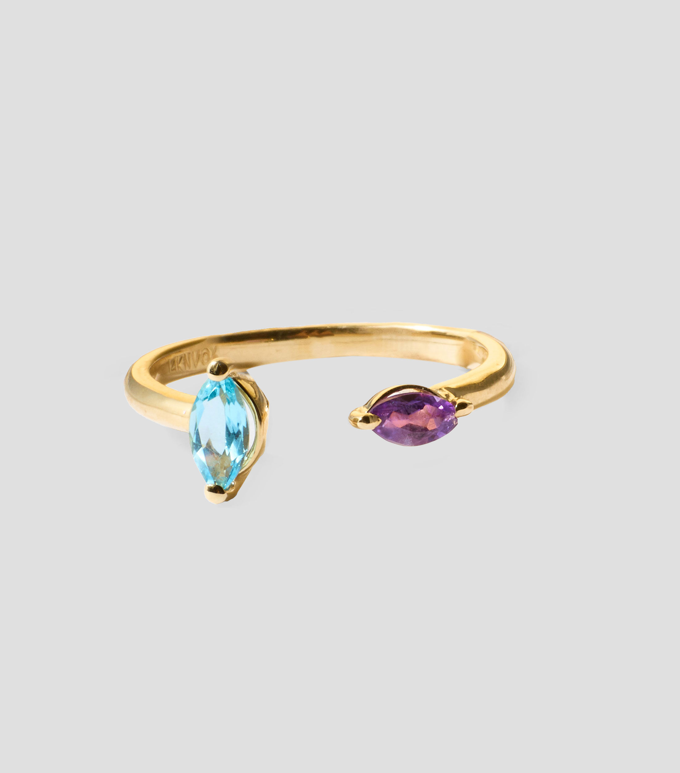 Anillo en oro de 14 Kilates con amatista y topacio azul Mujer