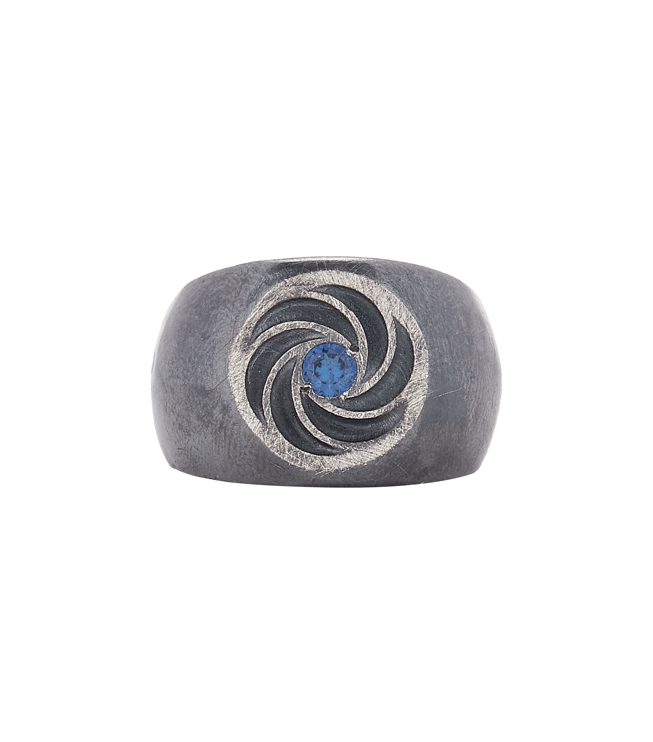 Anillo en plata .925 gris con huracan y cristal azul Hombre Talla 28