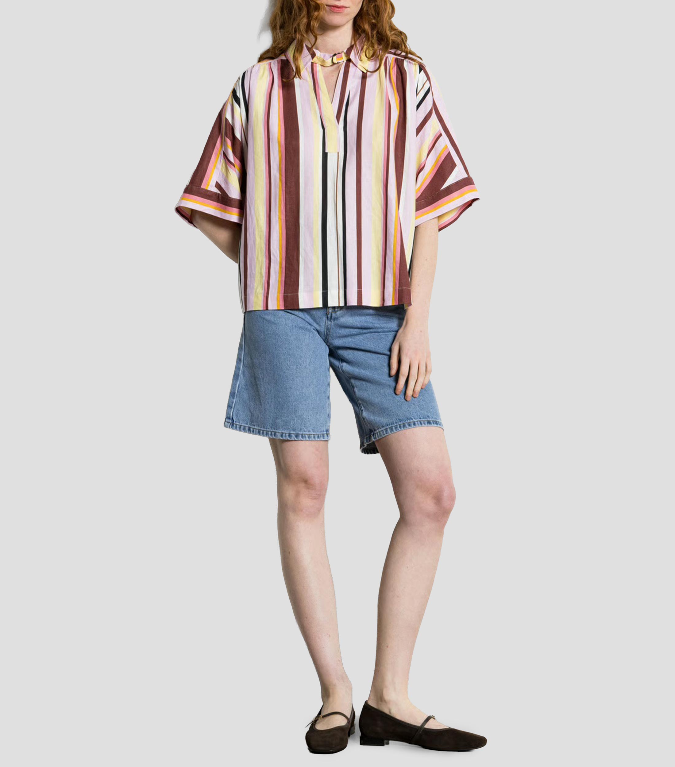 Camisa con rayas manga corta Mujer