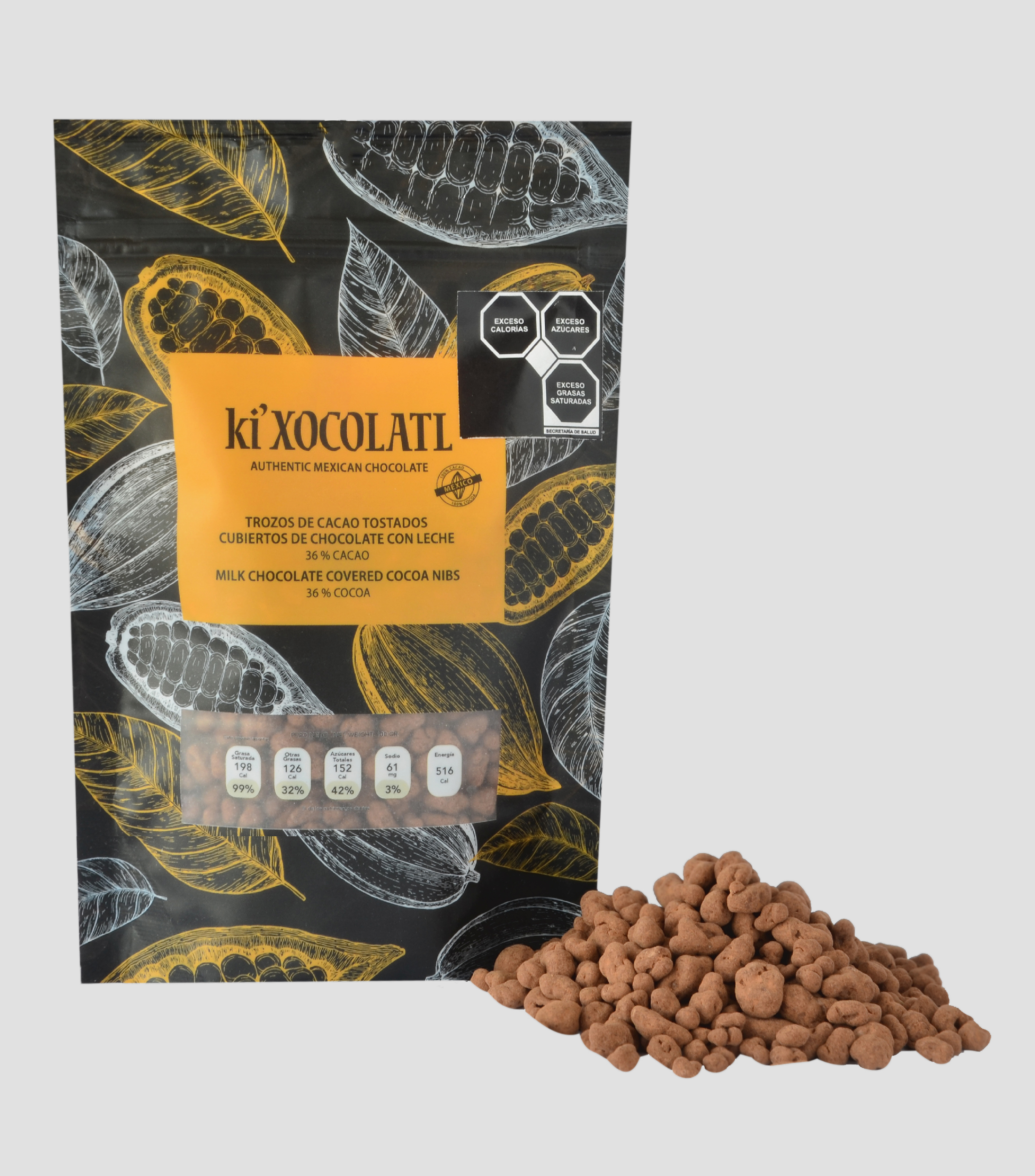 Trozos de Cacao Cubierto de Chocolate, 100 gr