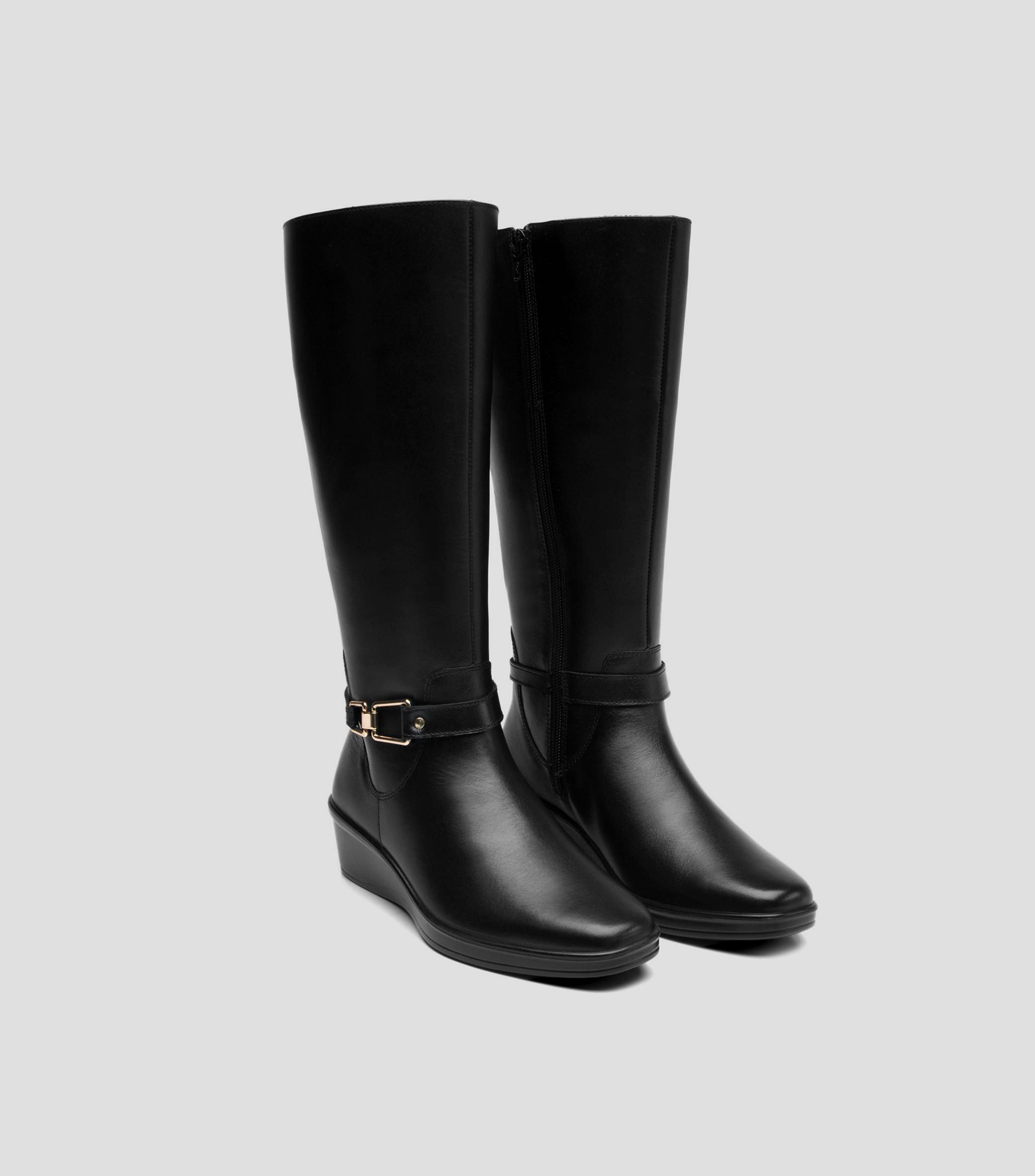 Botas casuales altas en piel con tacón medio de cuña Mujer