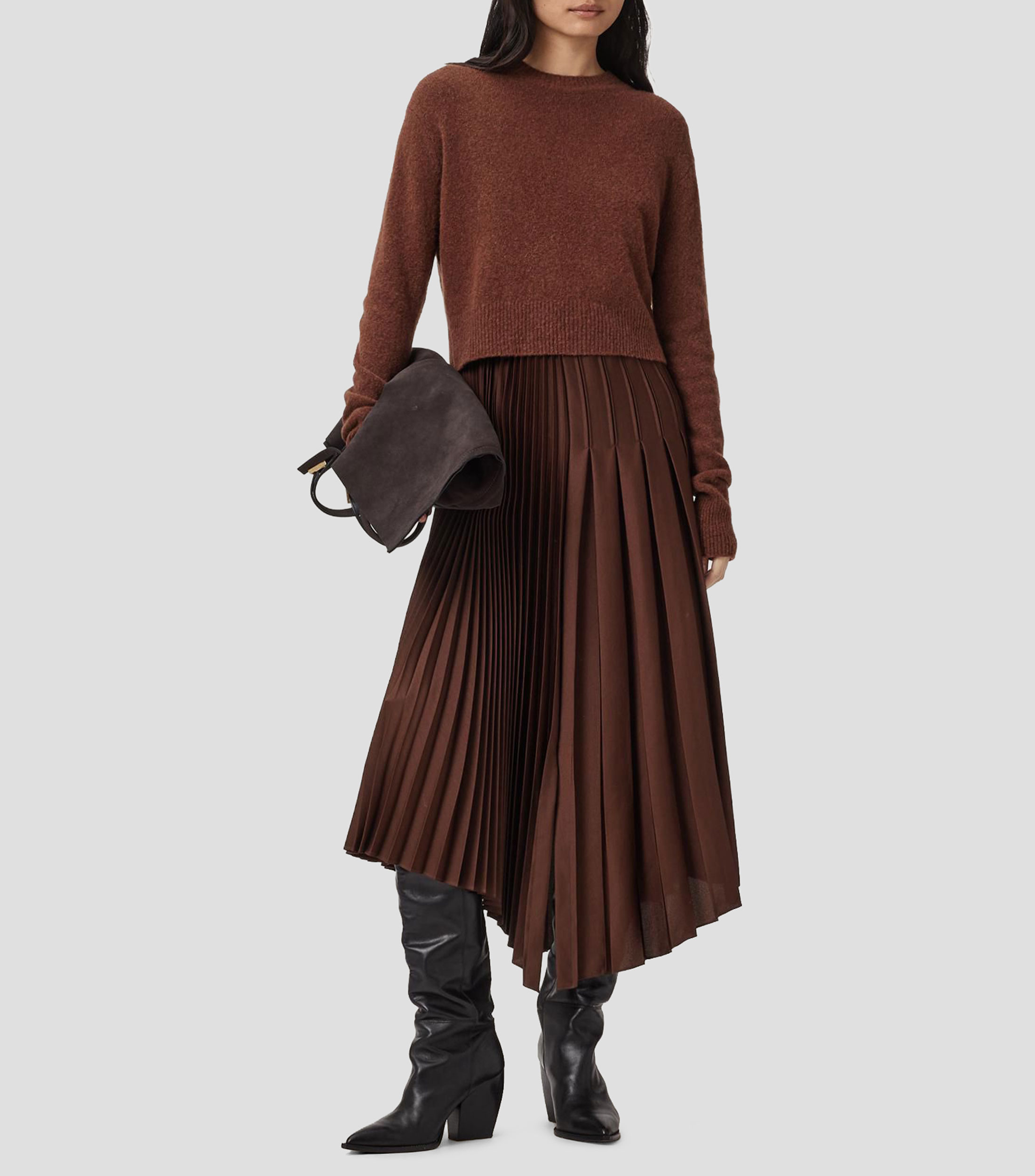 Vestido midi manga larga liso Mujer