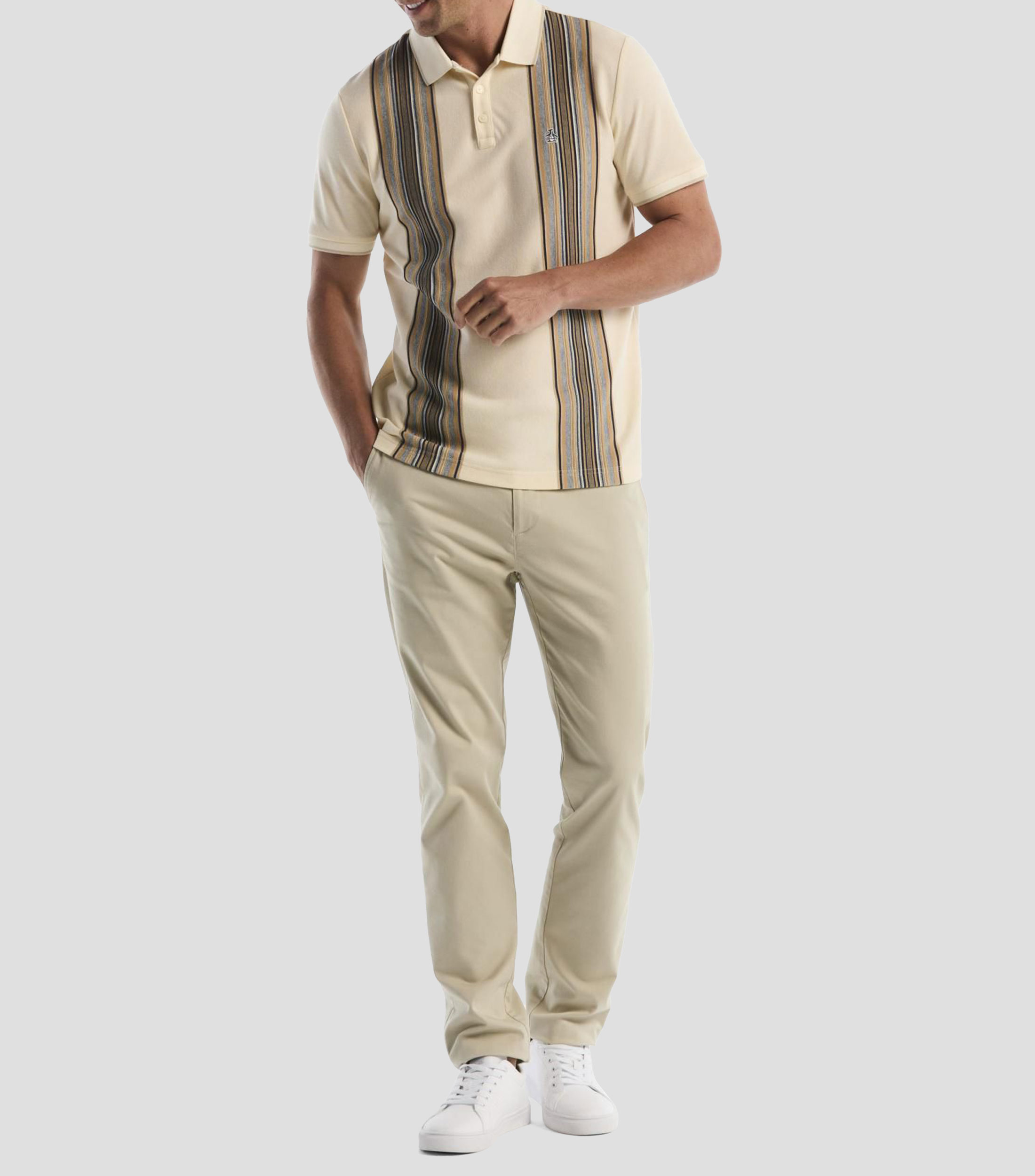 Playera tipo polo manga corta con rayas verticales Hombre