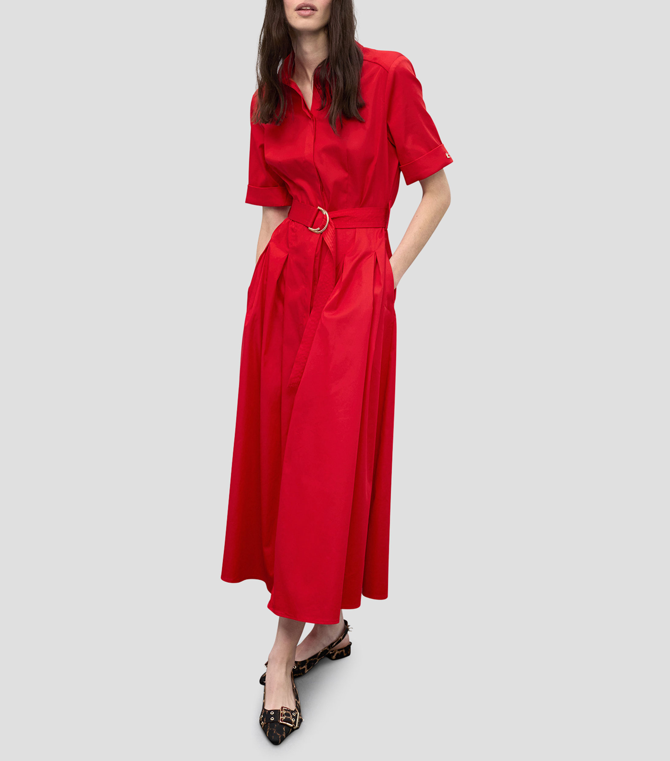 Vestido camisero midi liso Mujer