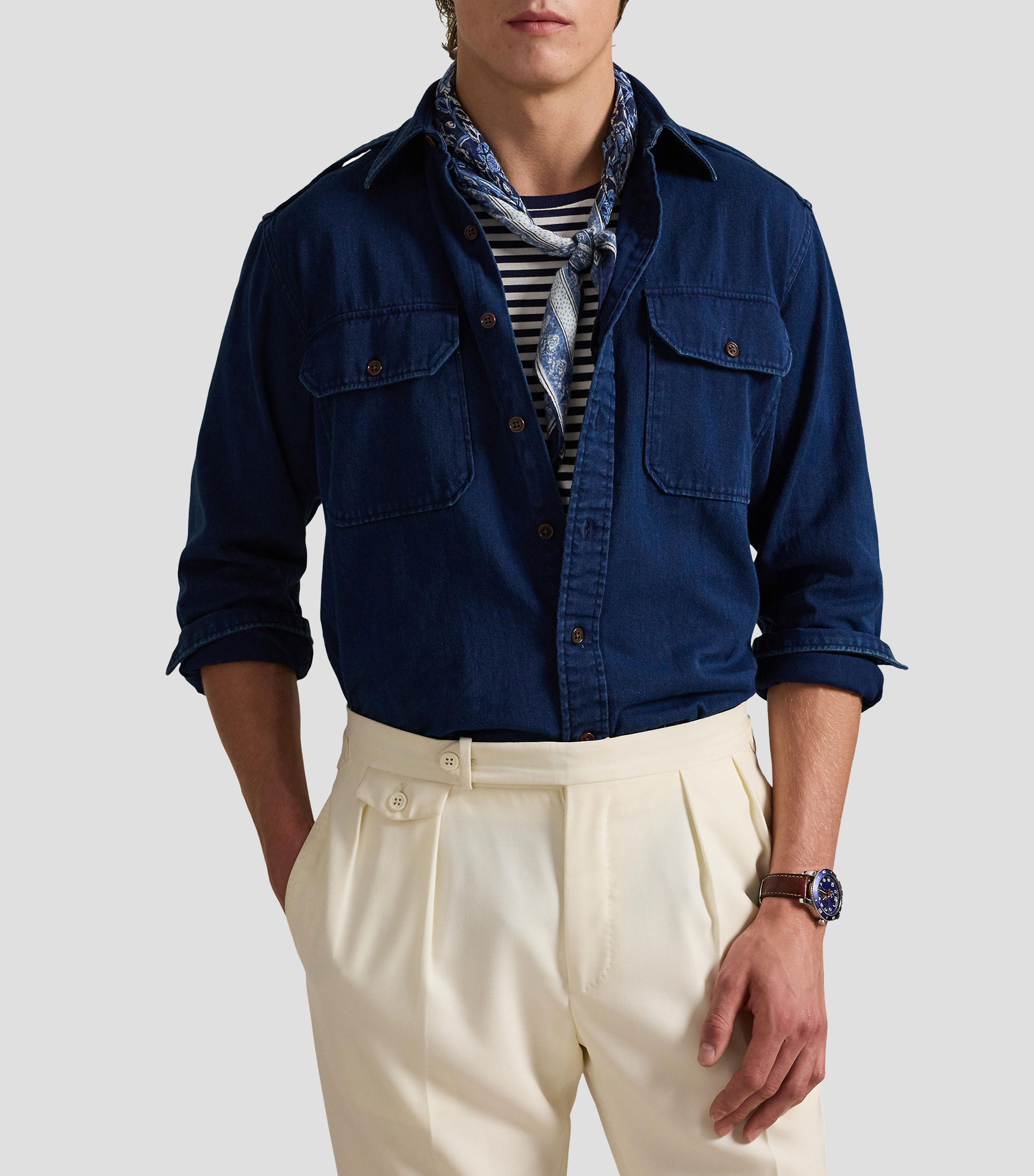 Camisa lisa manga larga Hombre