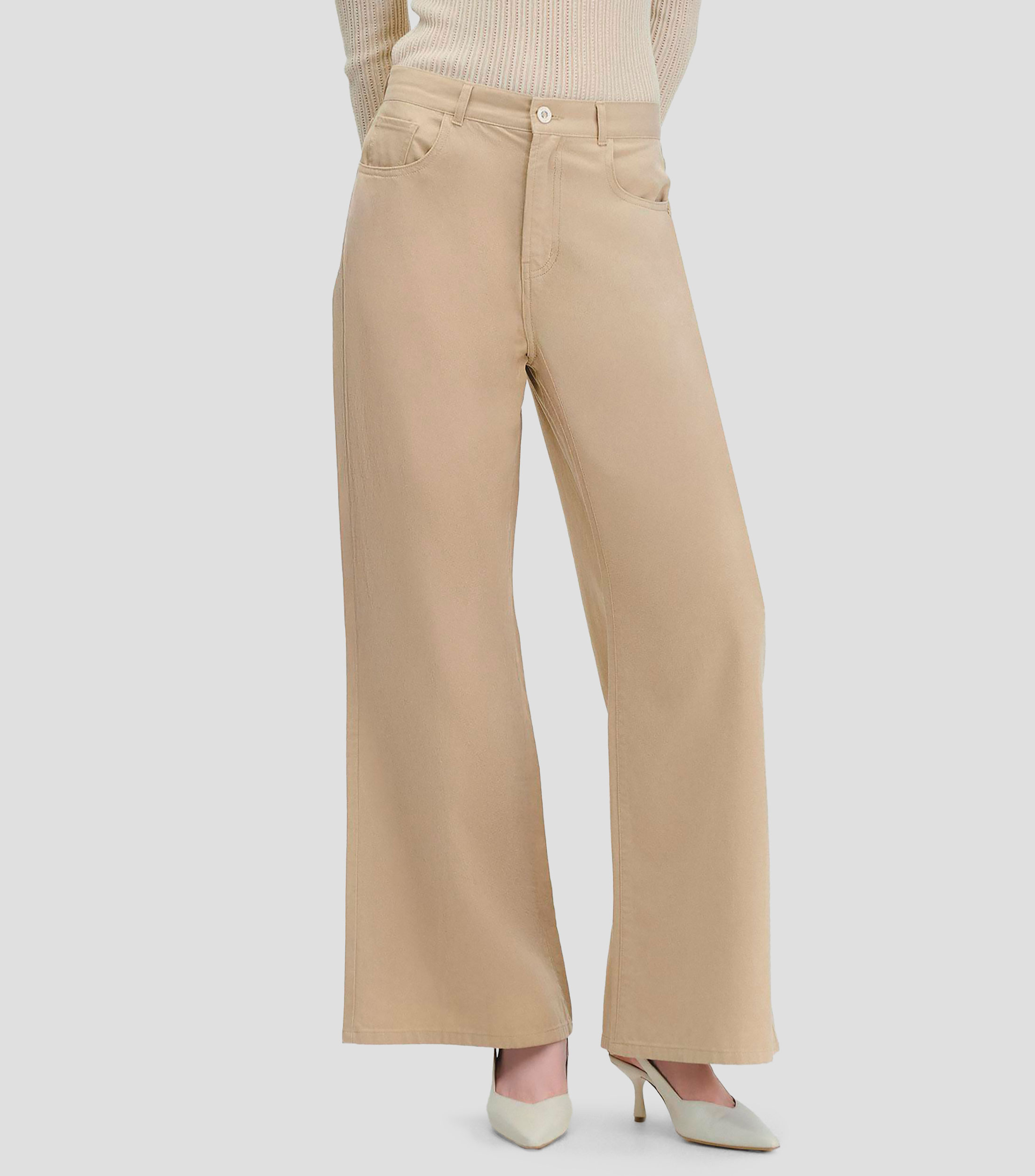 Pantalón Palazzo Tiro Alto Beige Tipo Jeans Mujer