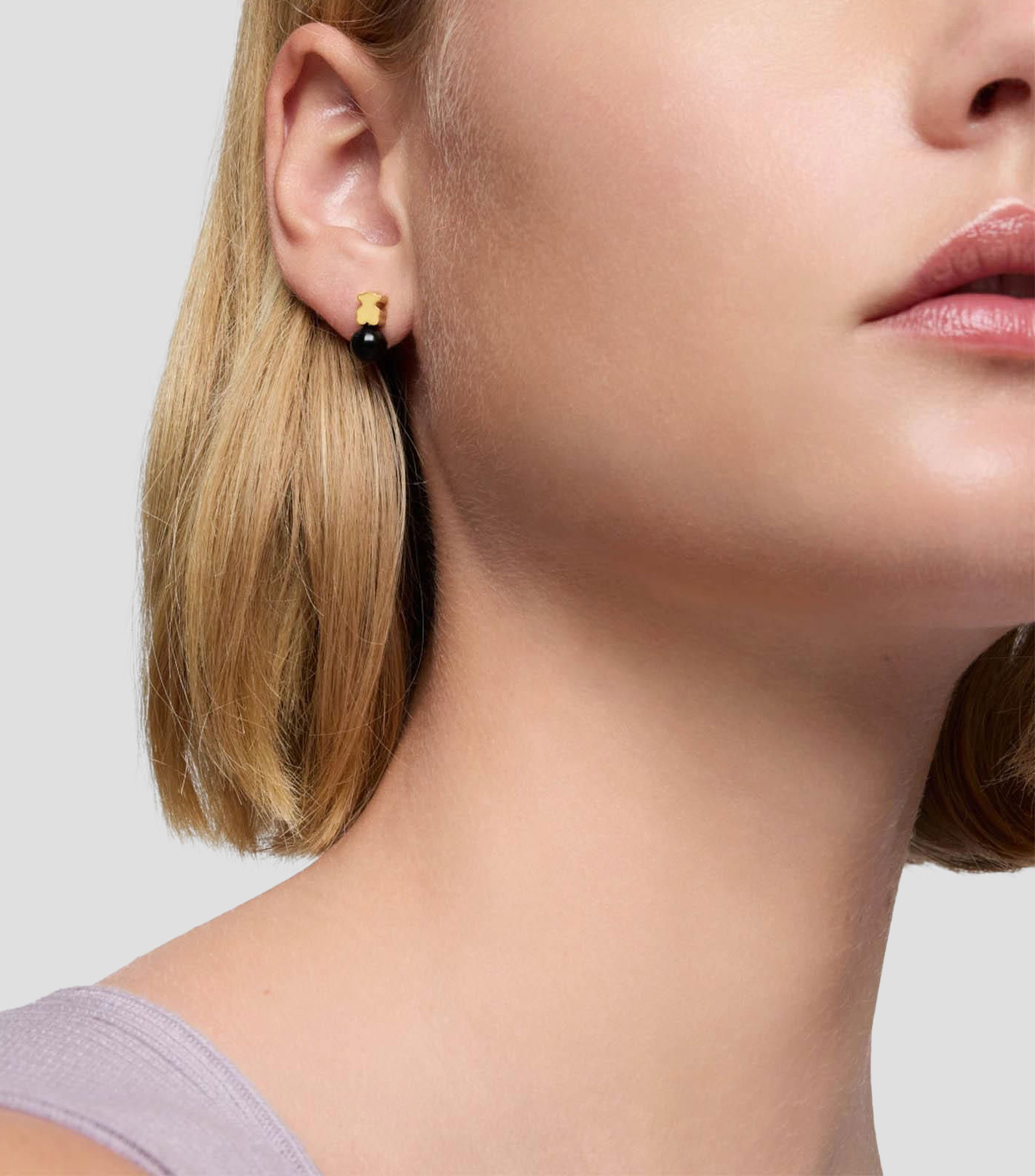 Aretes en plata de osos Icon Mesh con ónix Mujer