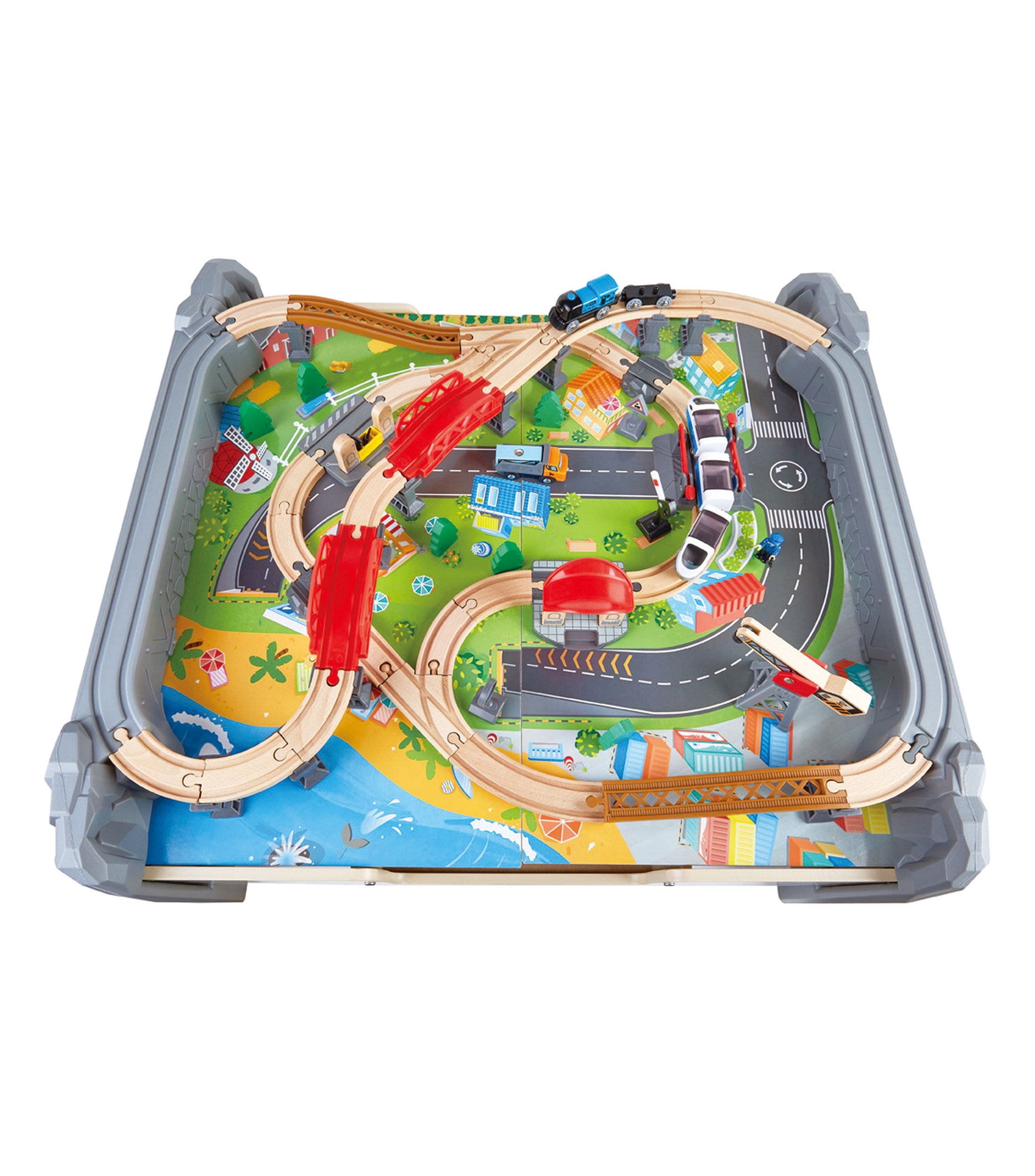 Juego de Ferrocarril con Mesa, Trenes y Locomotora