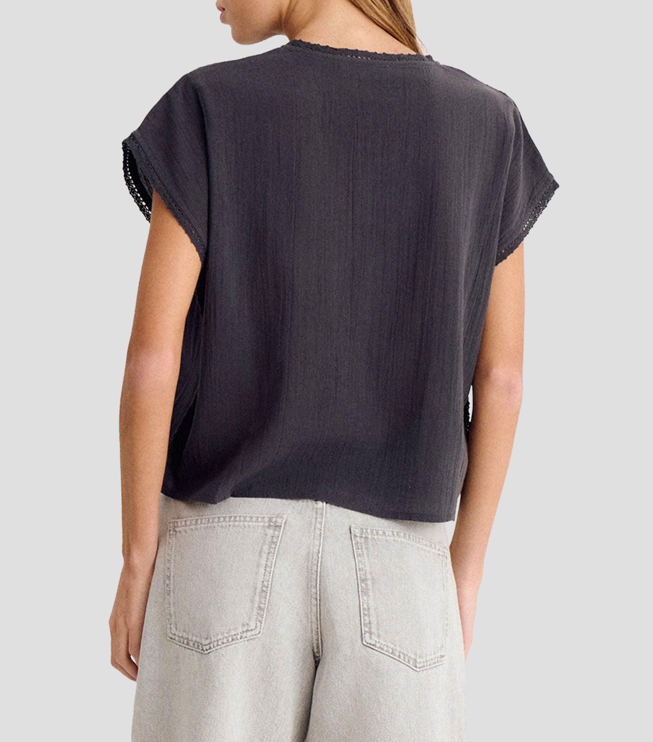 Blusa lisa con manga corta Mujer