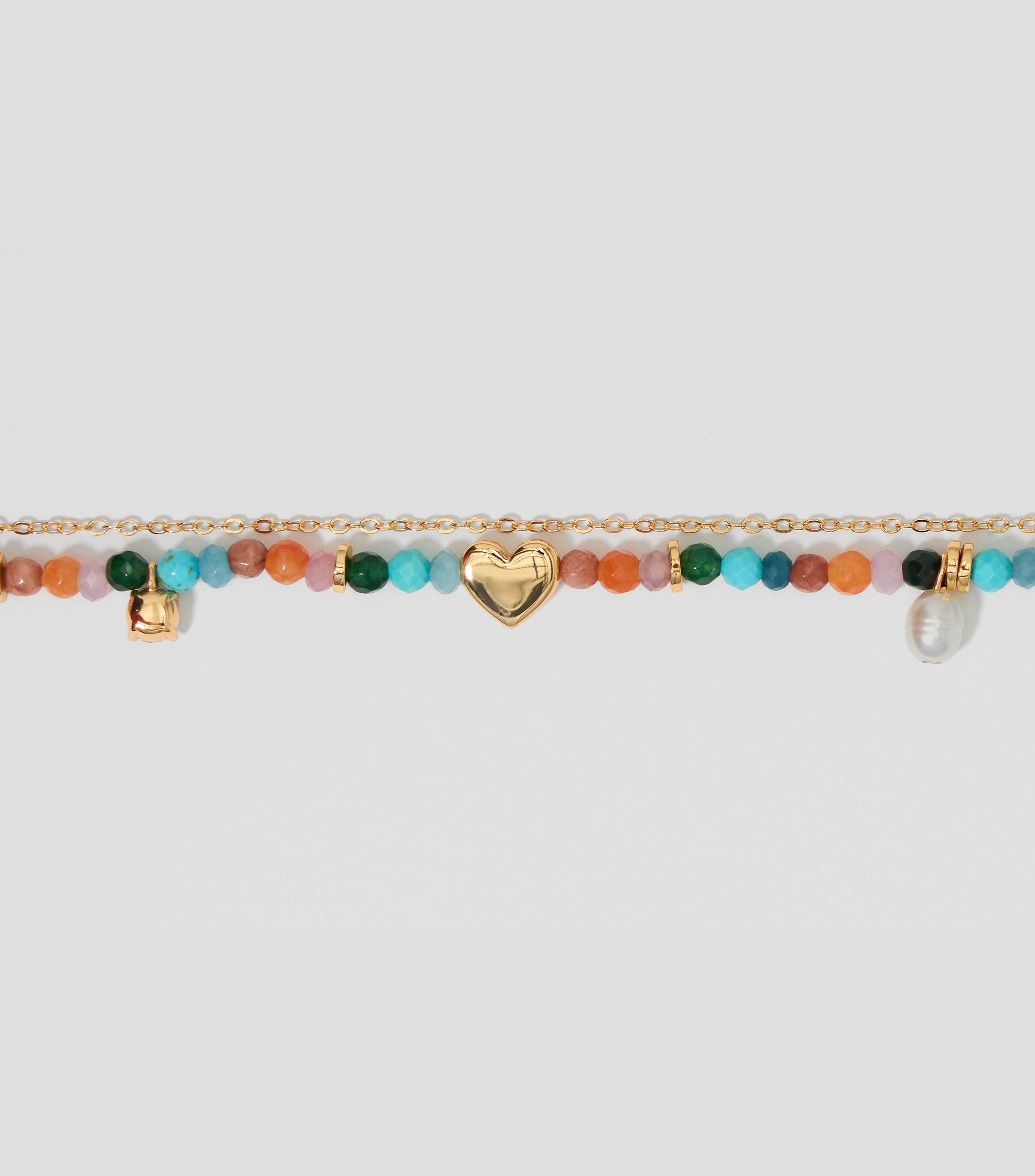 Pulsera piedras multicolores y corazon dorado Mujer