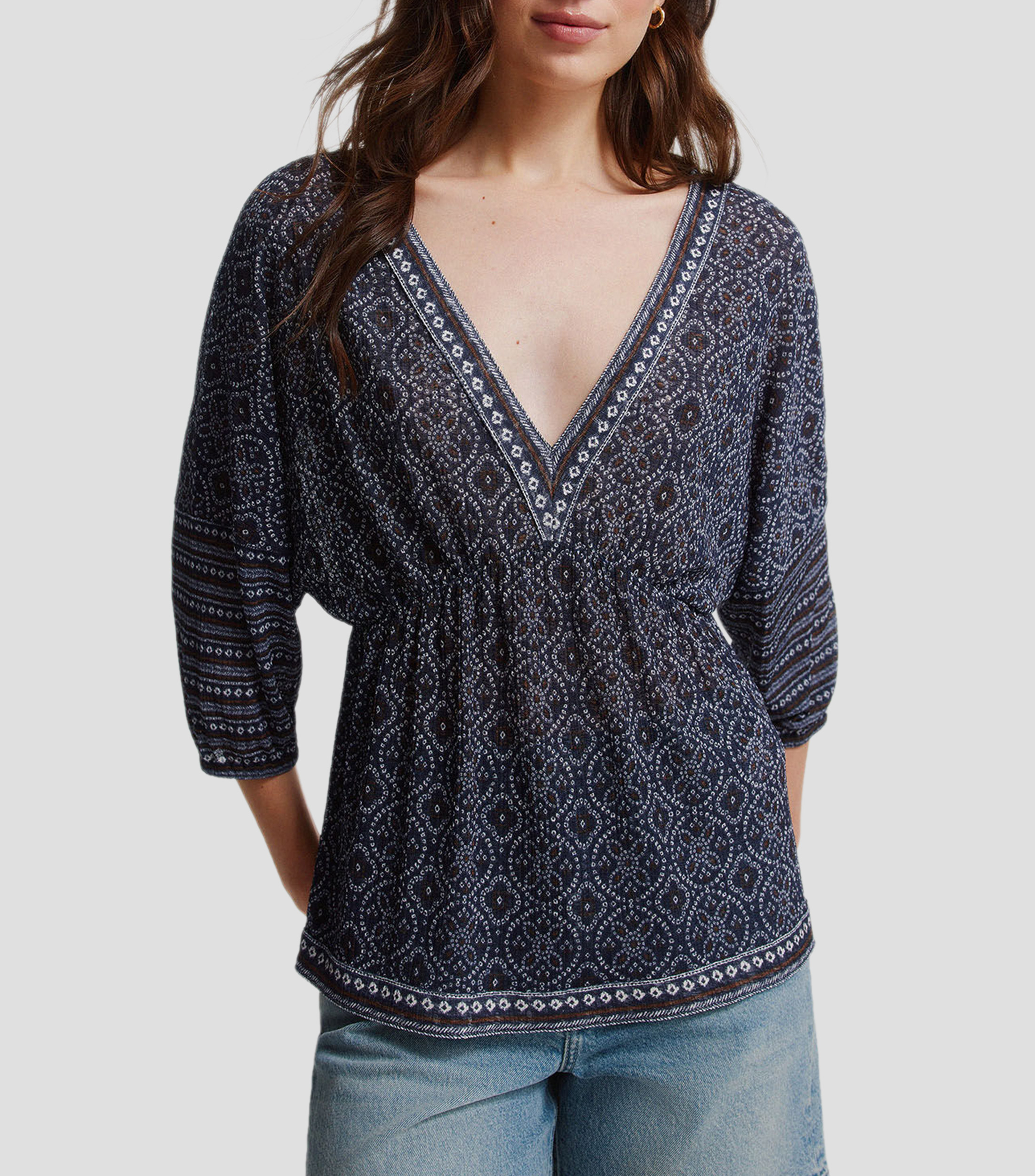 Blusa estampada manga 3/4 Mujer