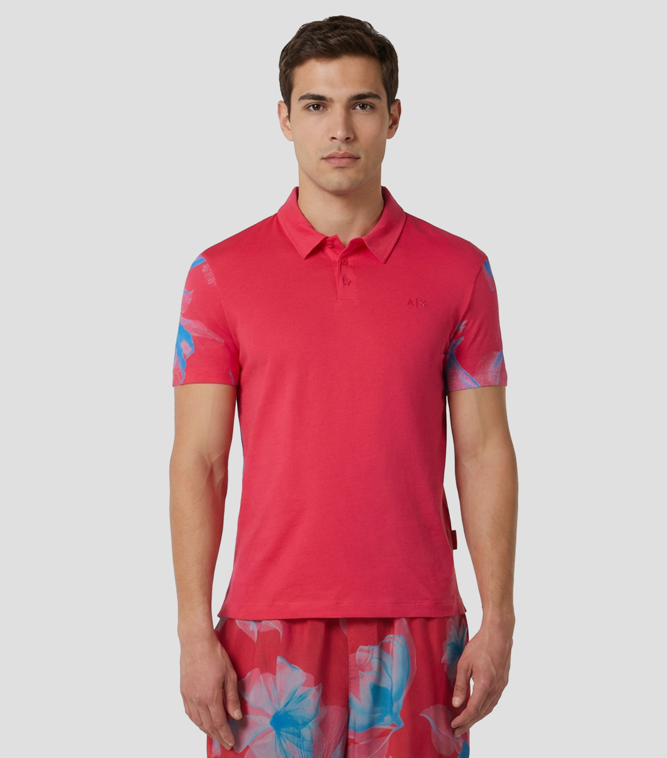 Playera tipo polo con flores de manga corta Hombre