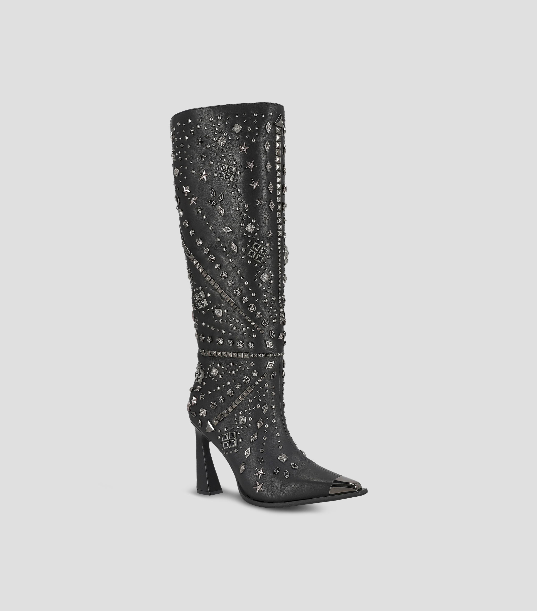 Botas largas en piel de tacón alto de 10 cm cuadrado Mujer
