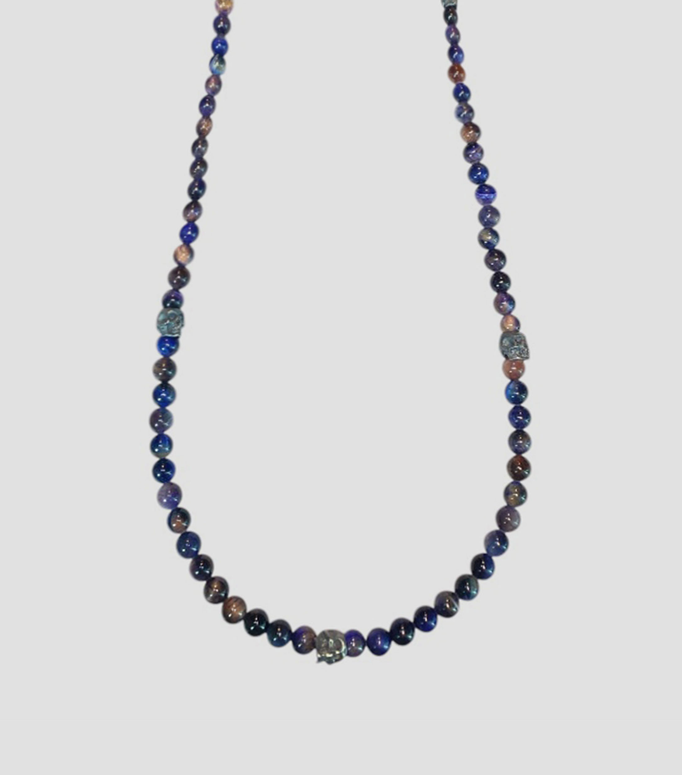Collar Piedra Ojo de Tigre Galaxy con Calaveras Hombre