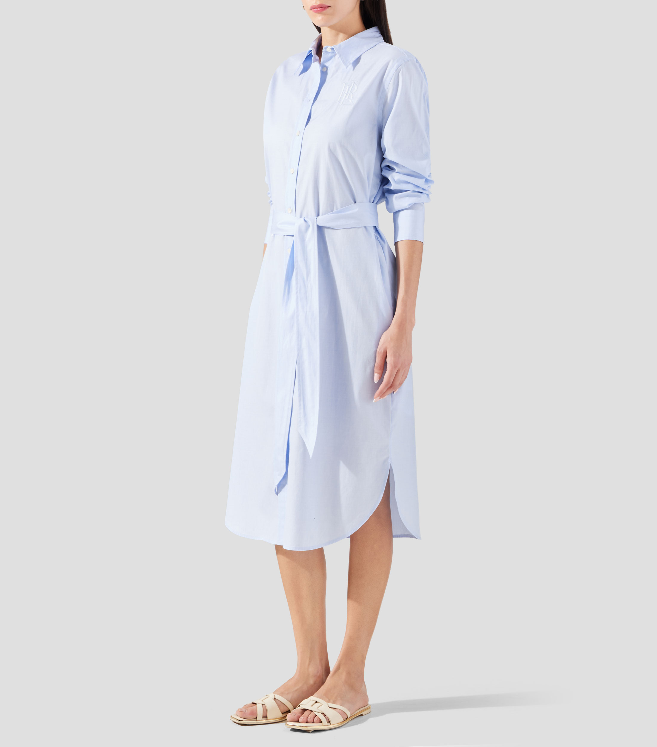 Vestido midi manga larga jaspeado Mujer