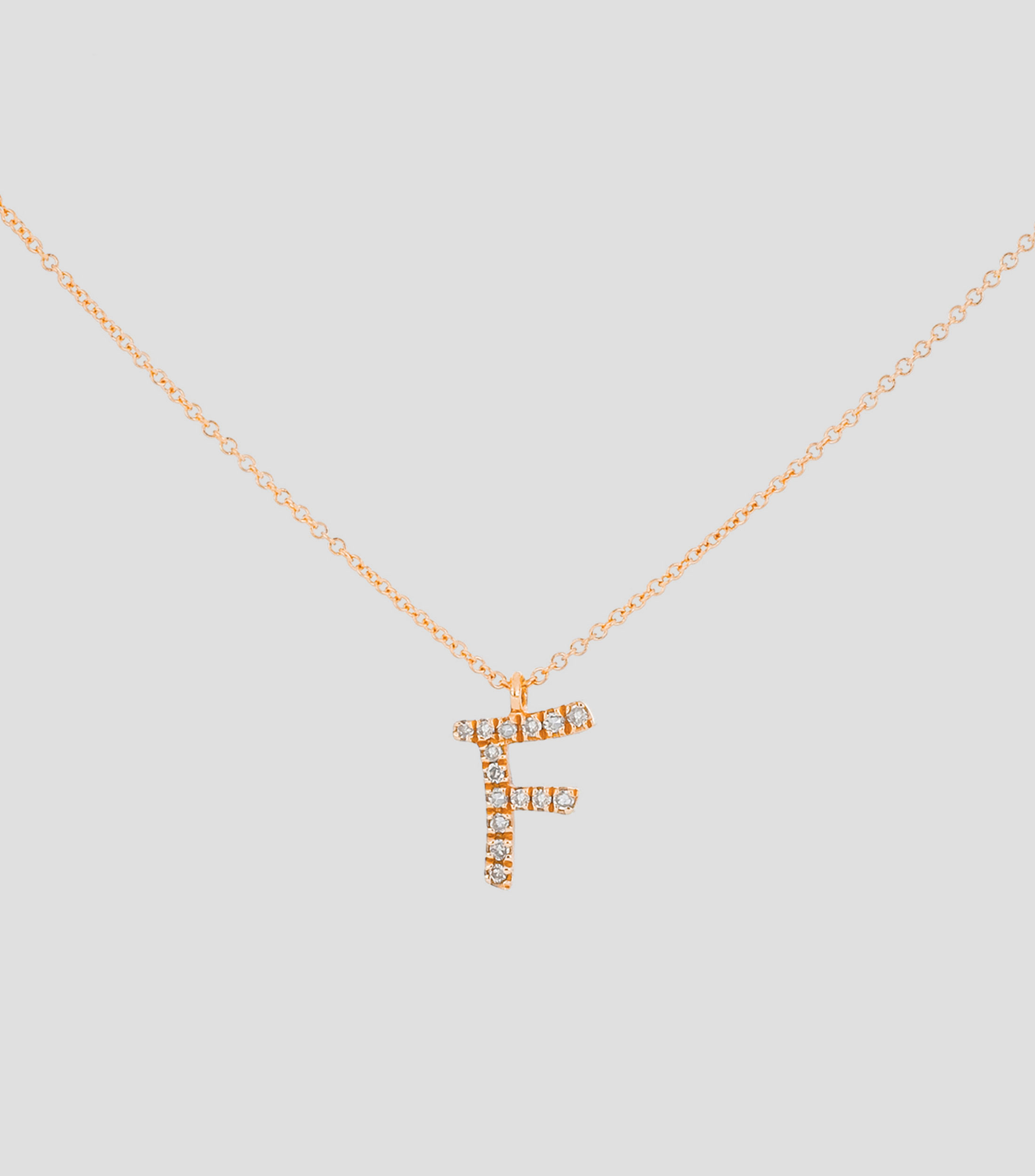 Dije Letra F en Oro rosa de 14 kilates Iniciales con diamantes Mujer