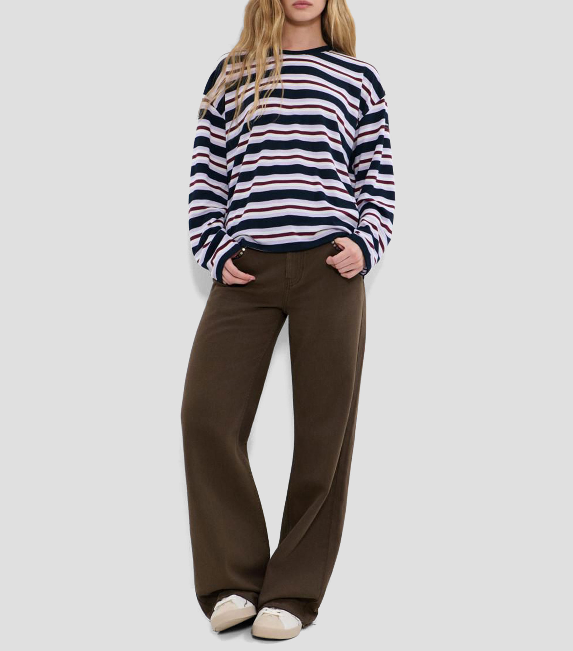 Playera cuello redondo manga larga rayas Mujer