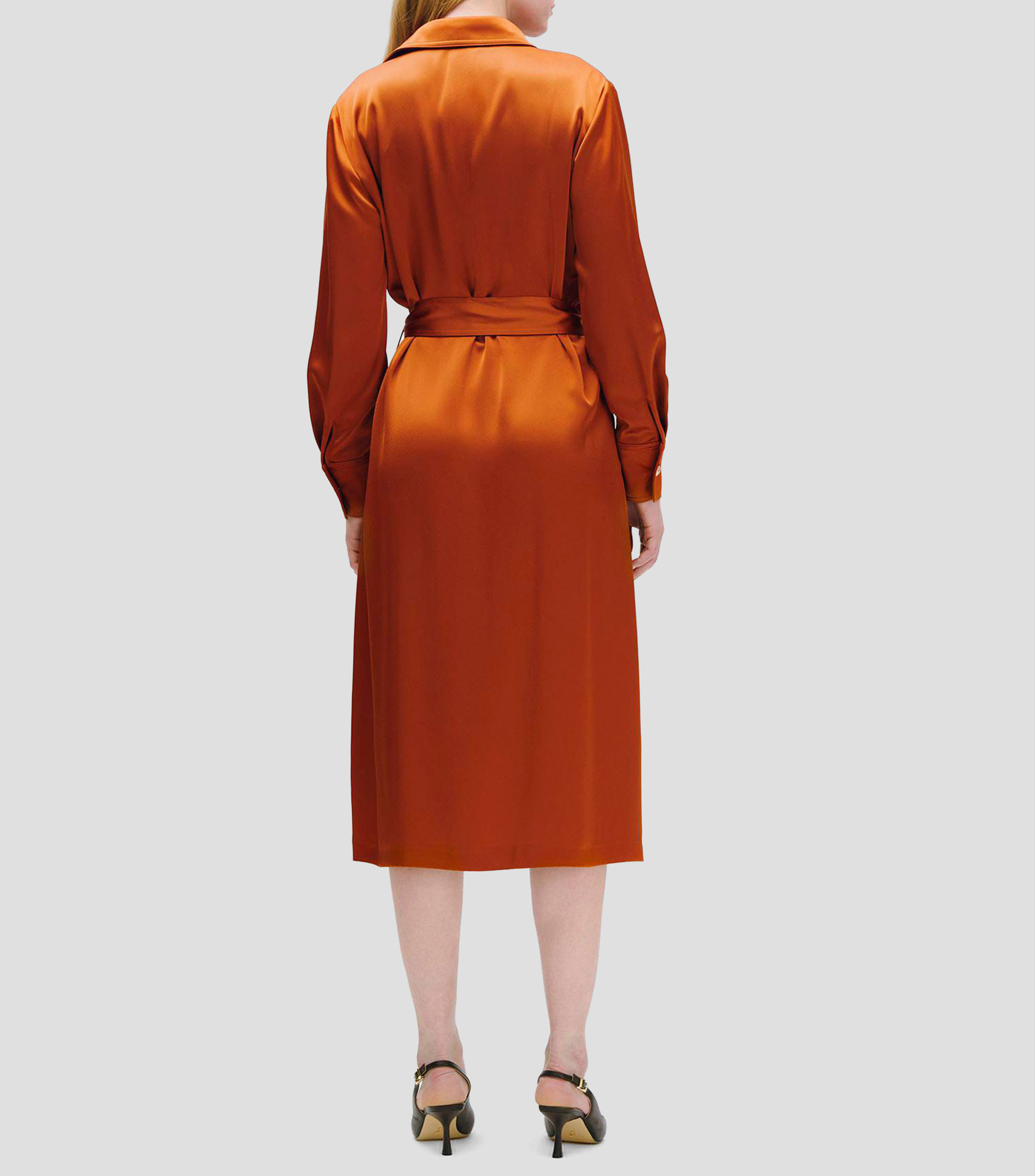 Vestido Midi Camisero De Satín Con Textura Con Banda Mujer