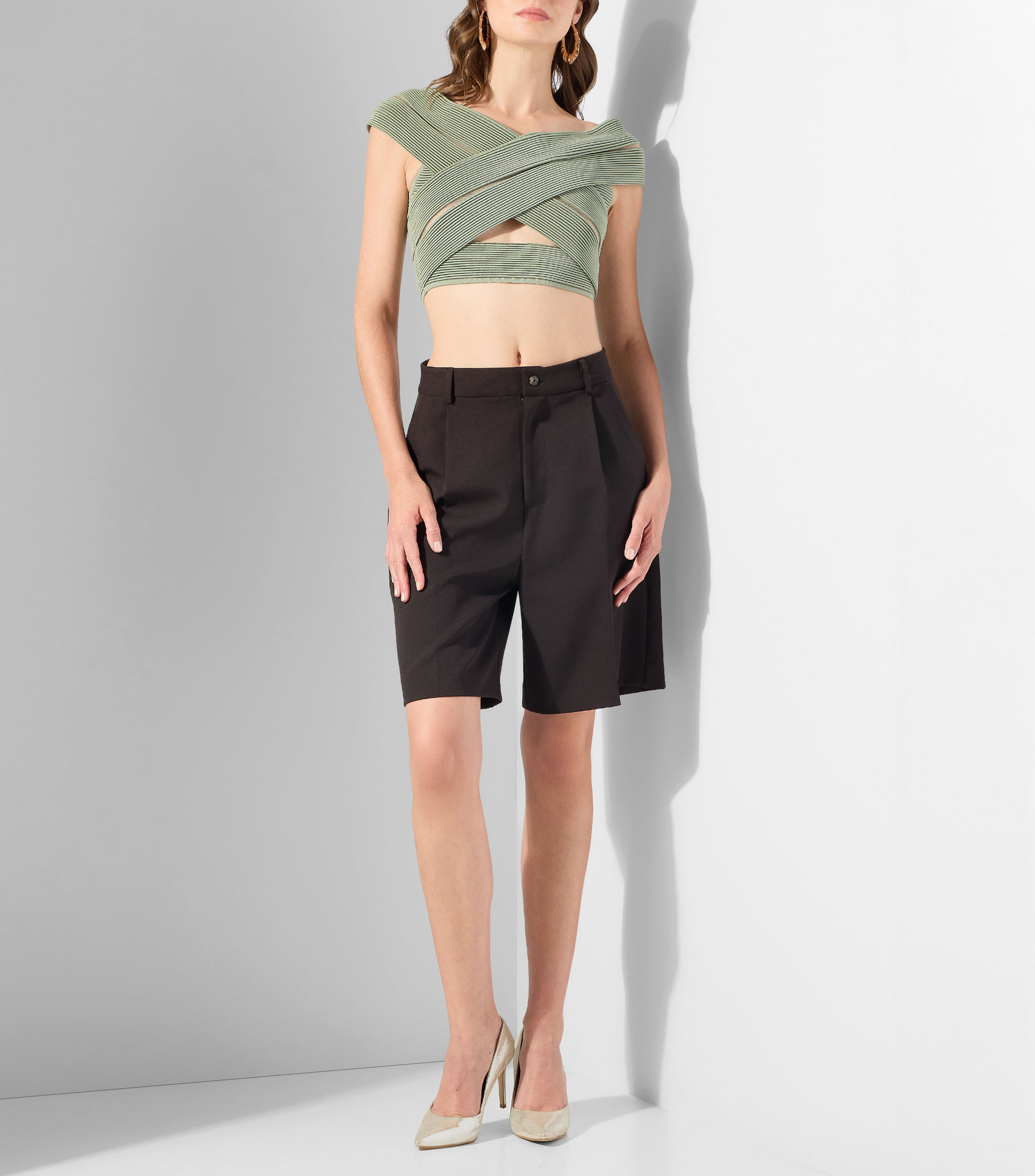 Top liso con detalle a canalé Mujer