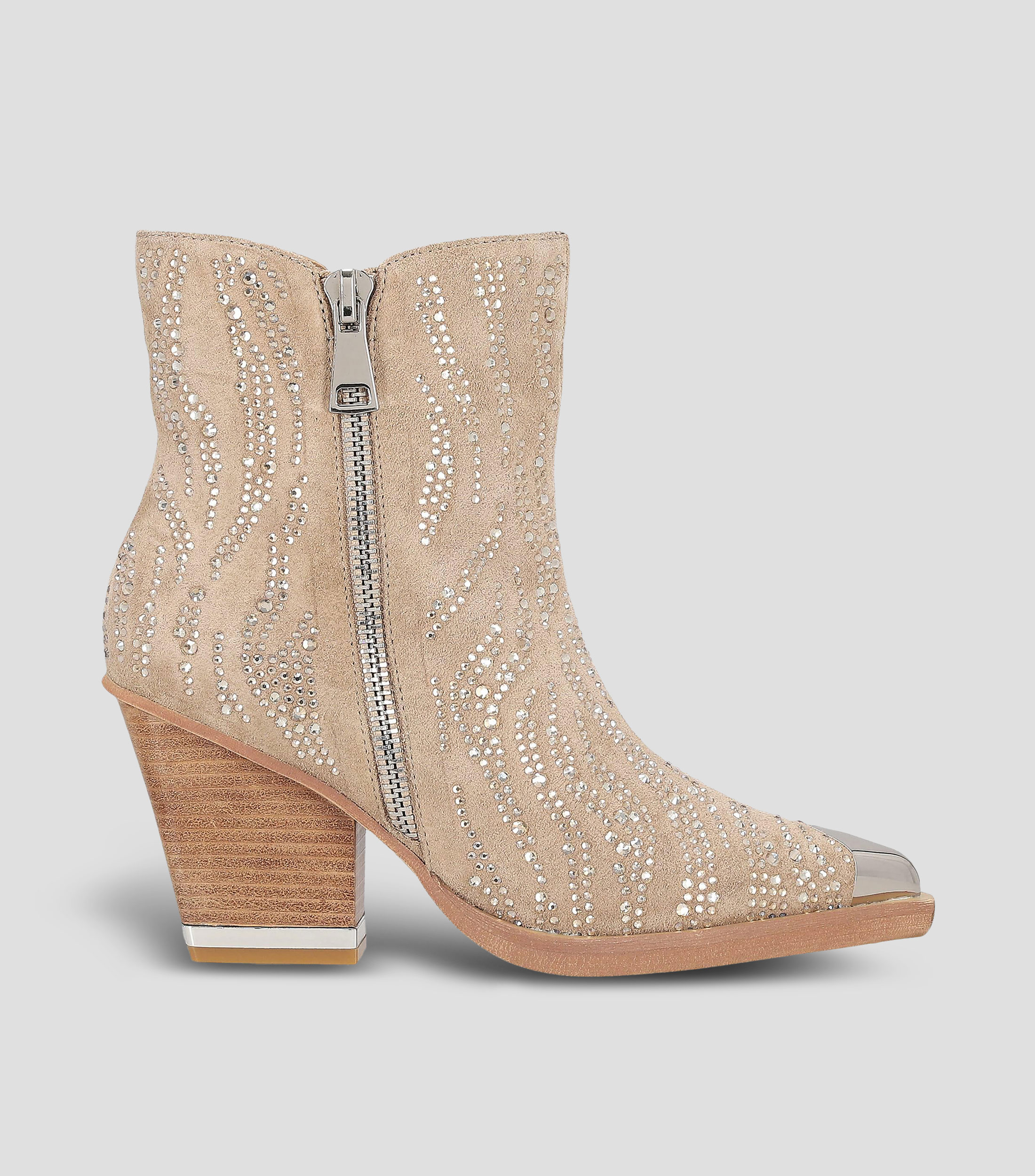 Botines vaqueros en piel con tacon alto cuadrado Mujer