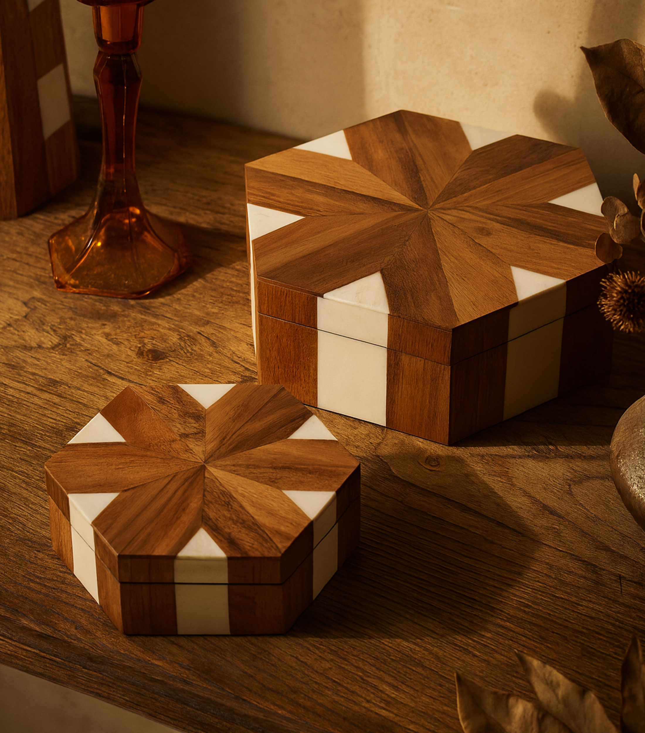 Set 2 Cajas Hexagonales en madera