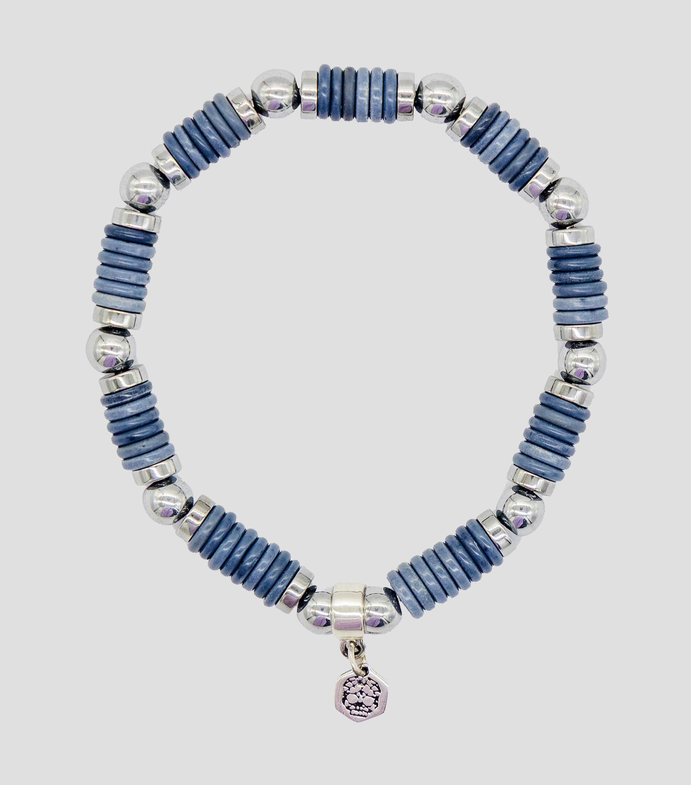 Pulsera en plata 925 azul con cuentas esféricas Hombre