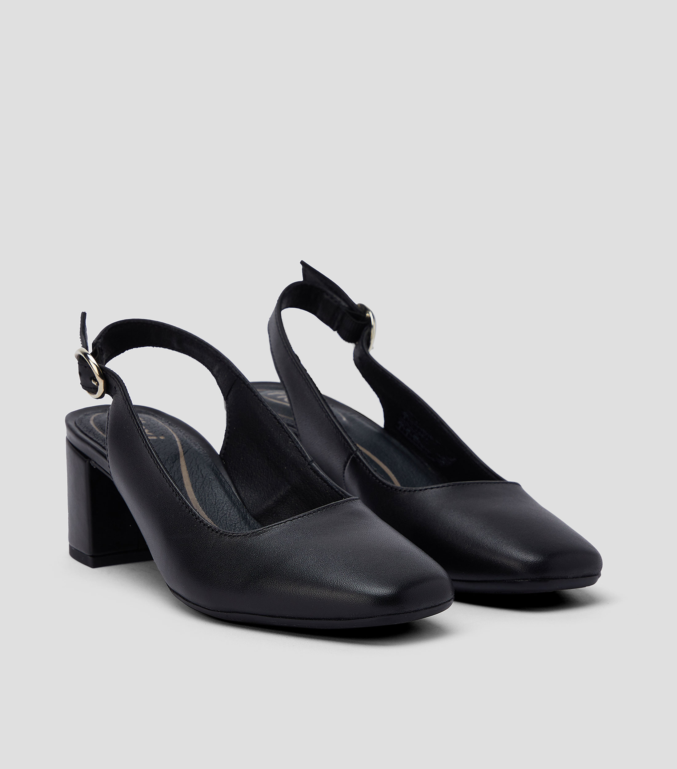 Zapatillas Slingback negras con tacón bajo cuadrado Mujer