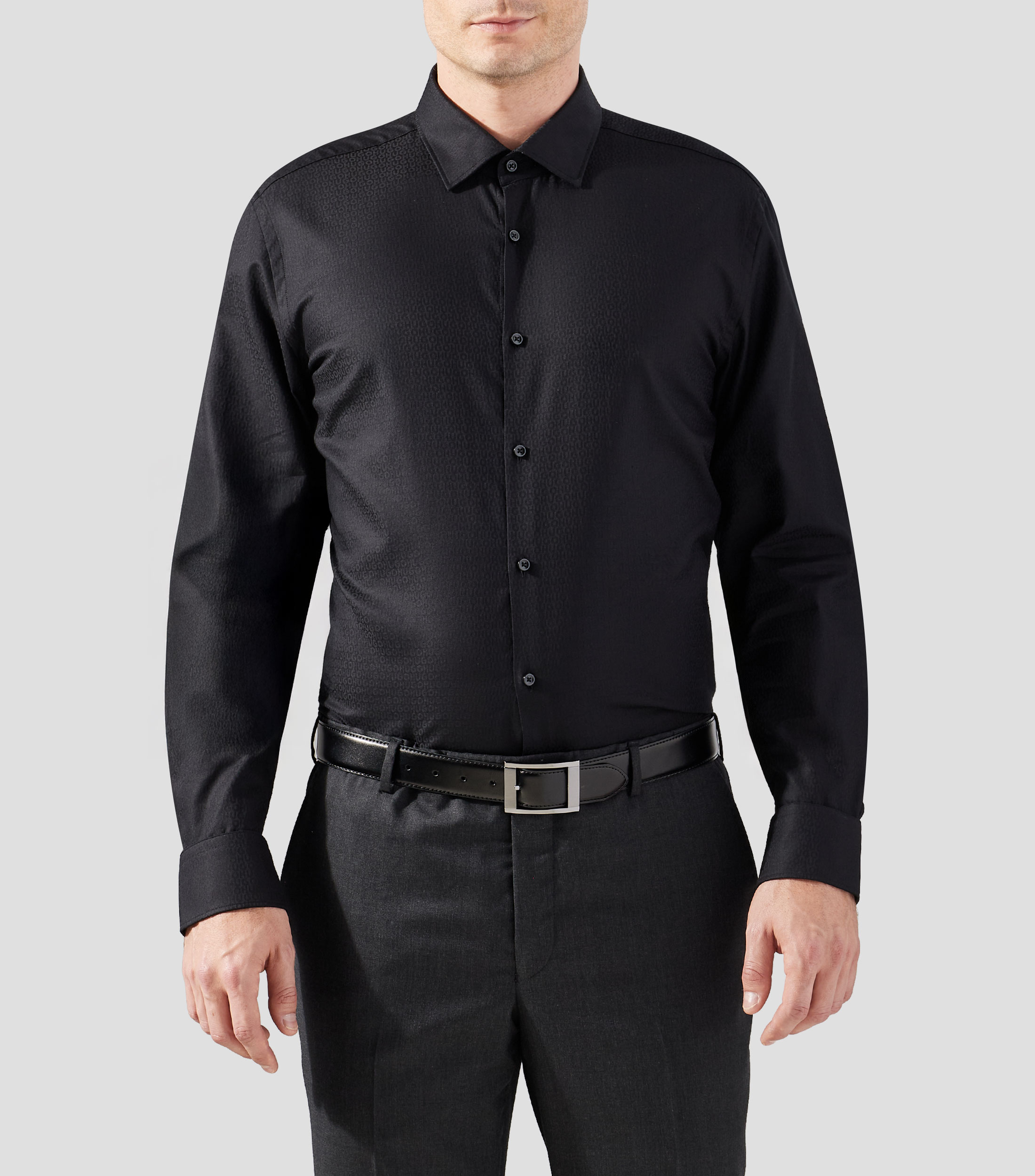Camisa slim con logo en jacquard Hombre
