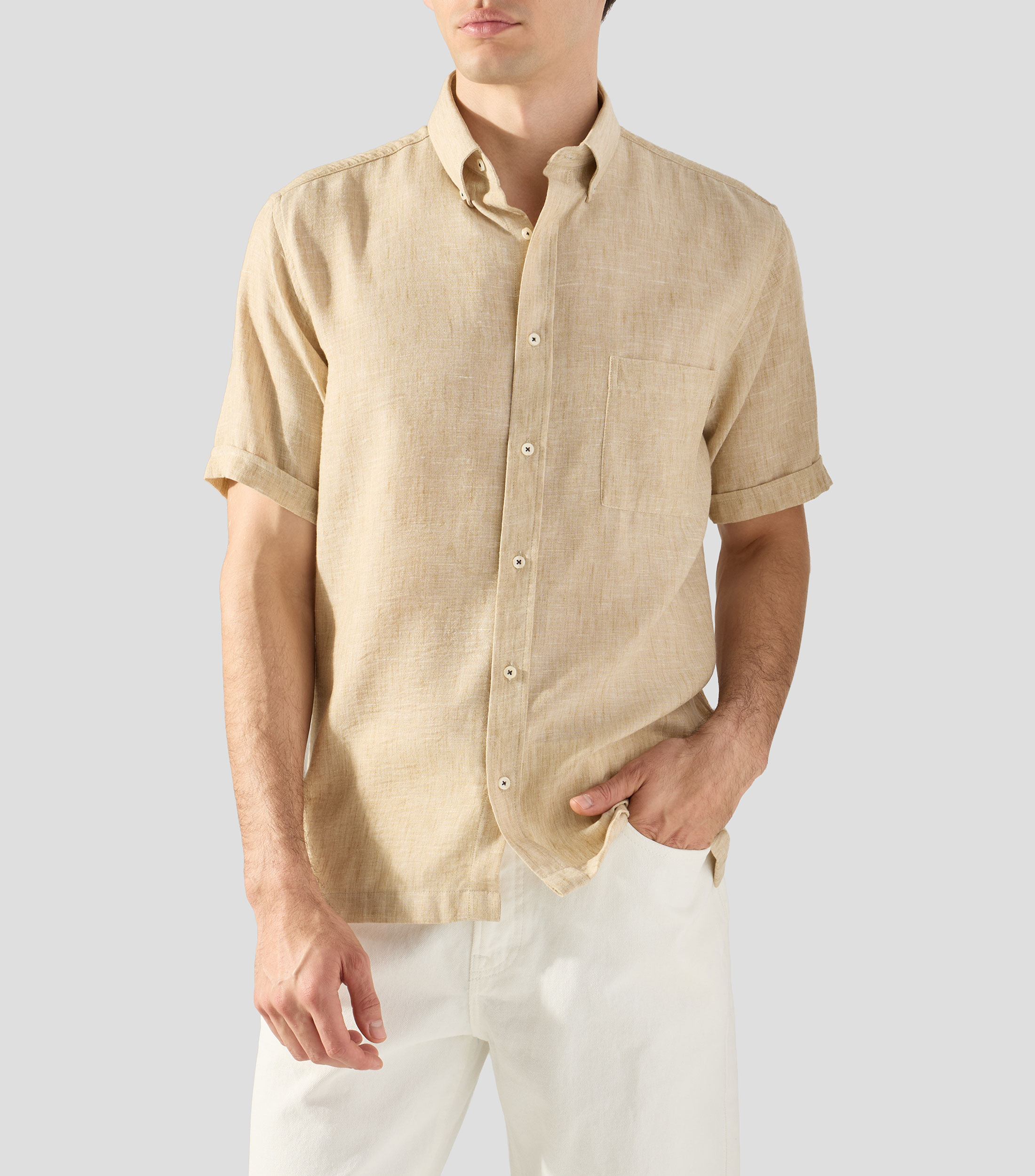 Camisa lisa con manga corta Hombre