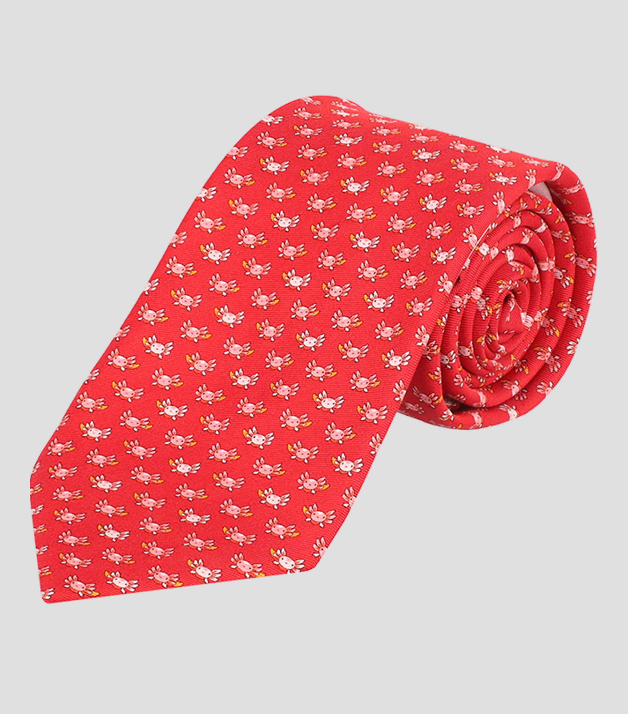 Corbata ancha en seda con ajolotes Hombre