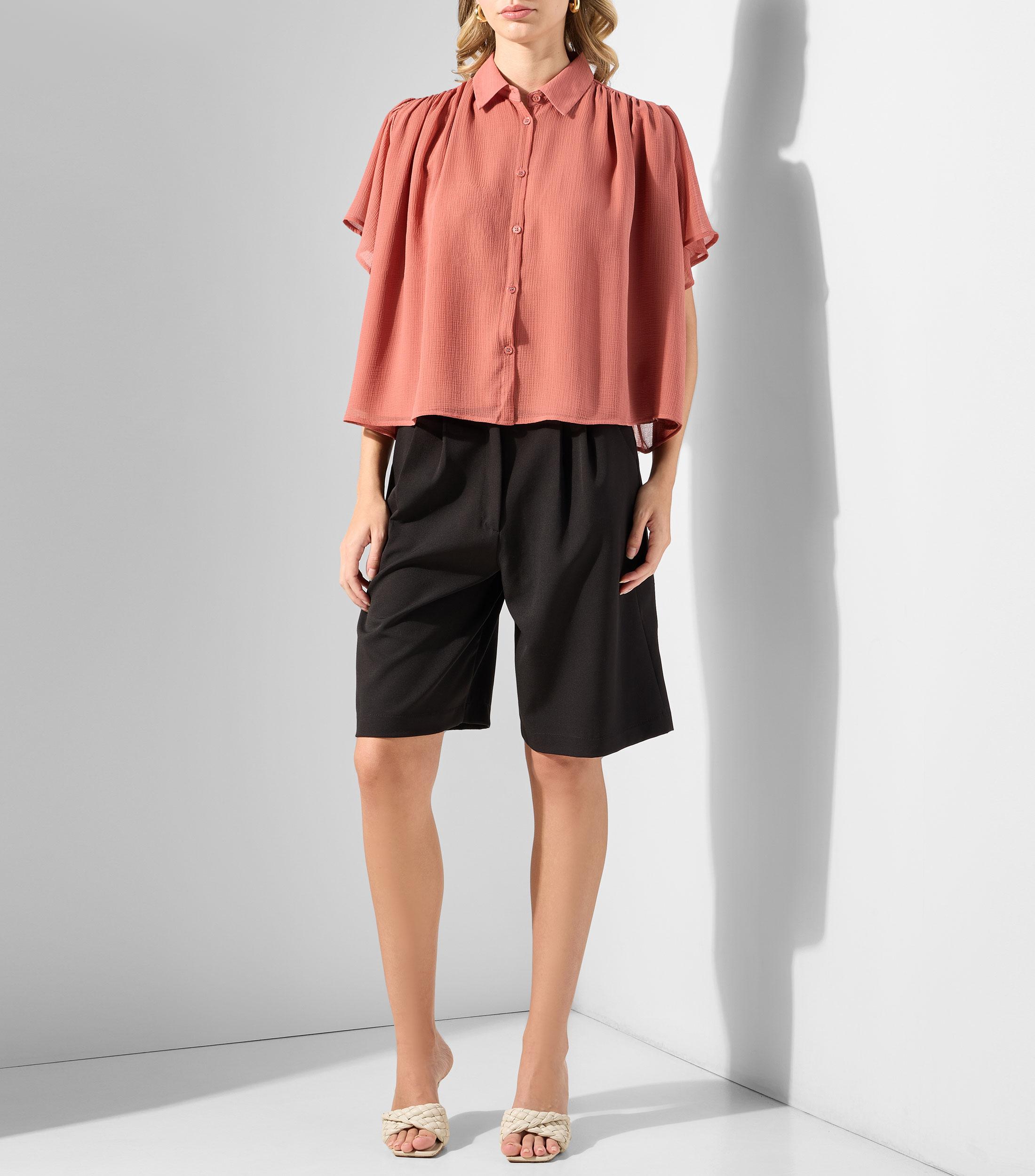 Blusa lisa manga corta Mujer