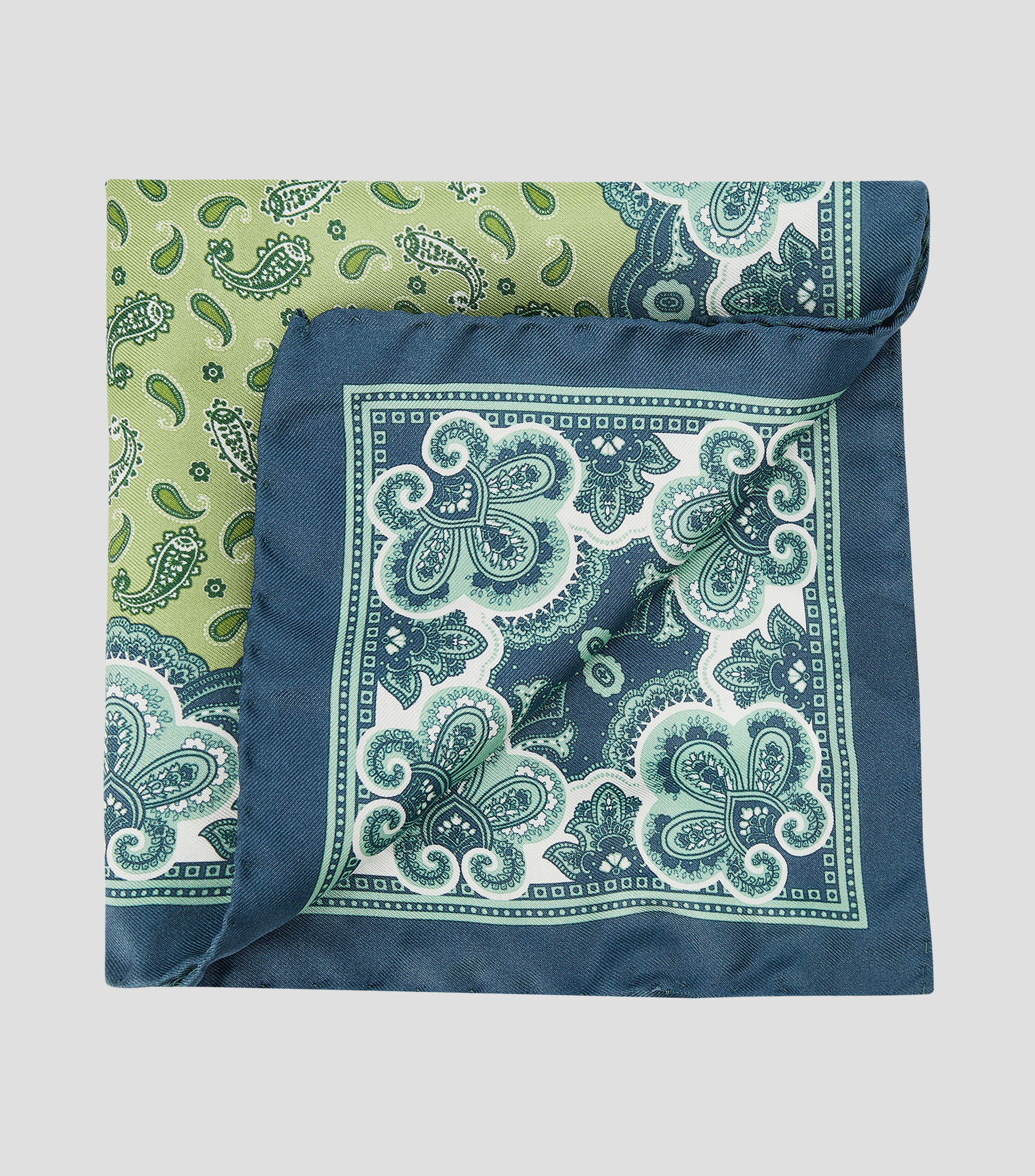 Pañuelo en seda verde con azul estampado Hombre