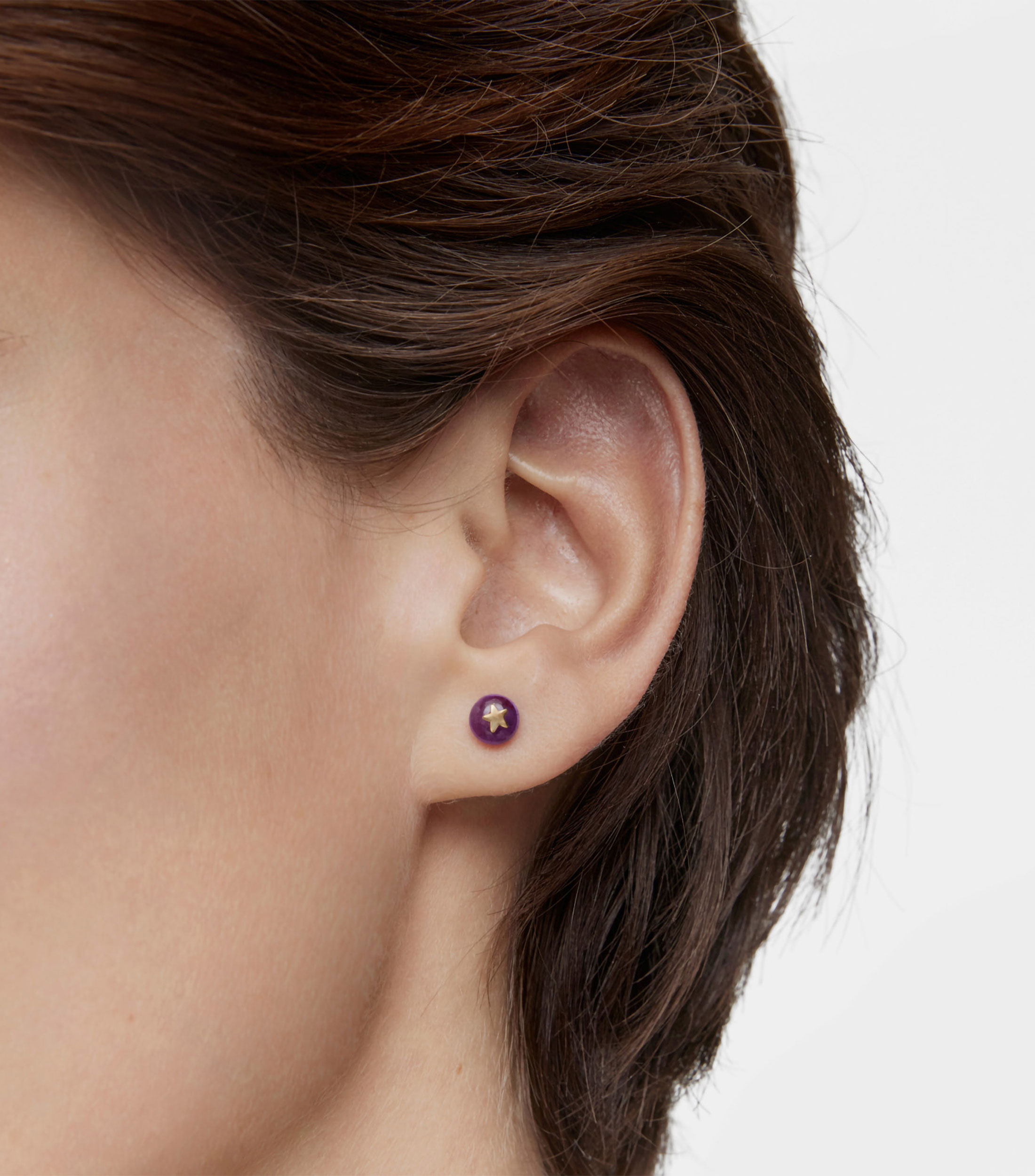 Arete suelto en oro 18 Kilates con estrella y calcedonia Mujer