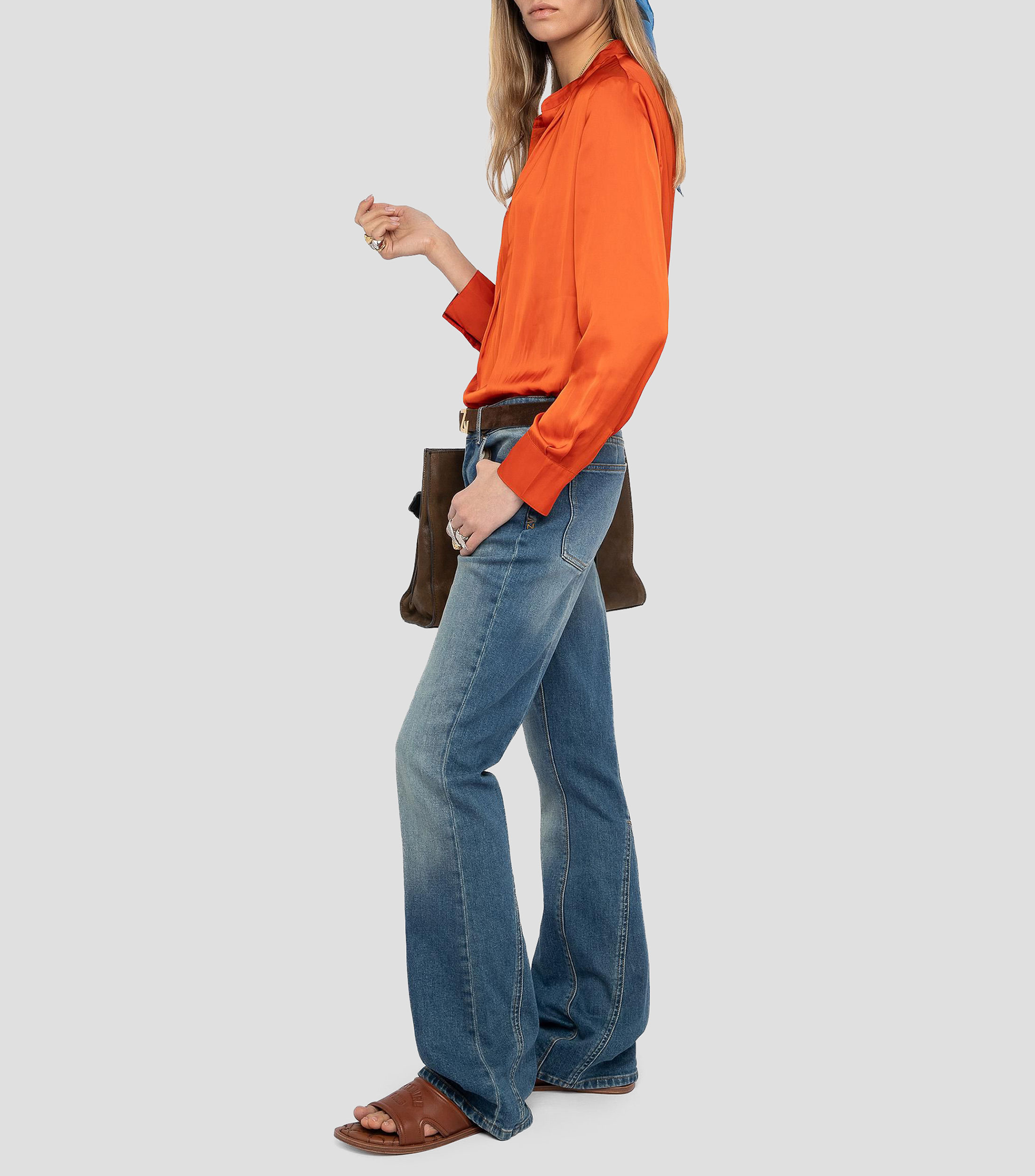 Blusa lisa manga larga Mujer