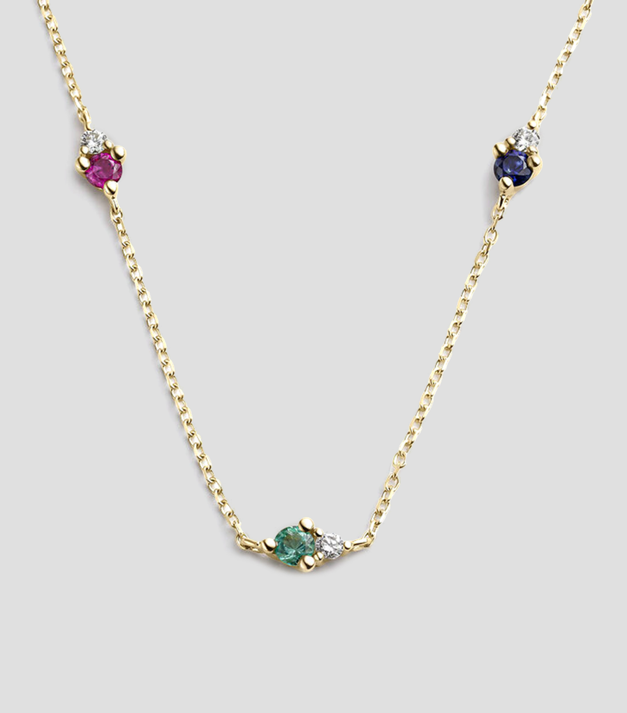 Collar en oro amarillo de 9 kilates con piedras multicolor y diamantes Mujer