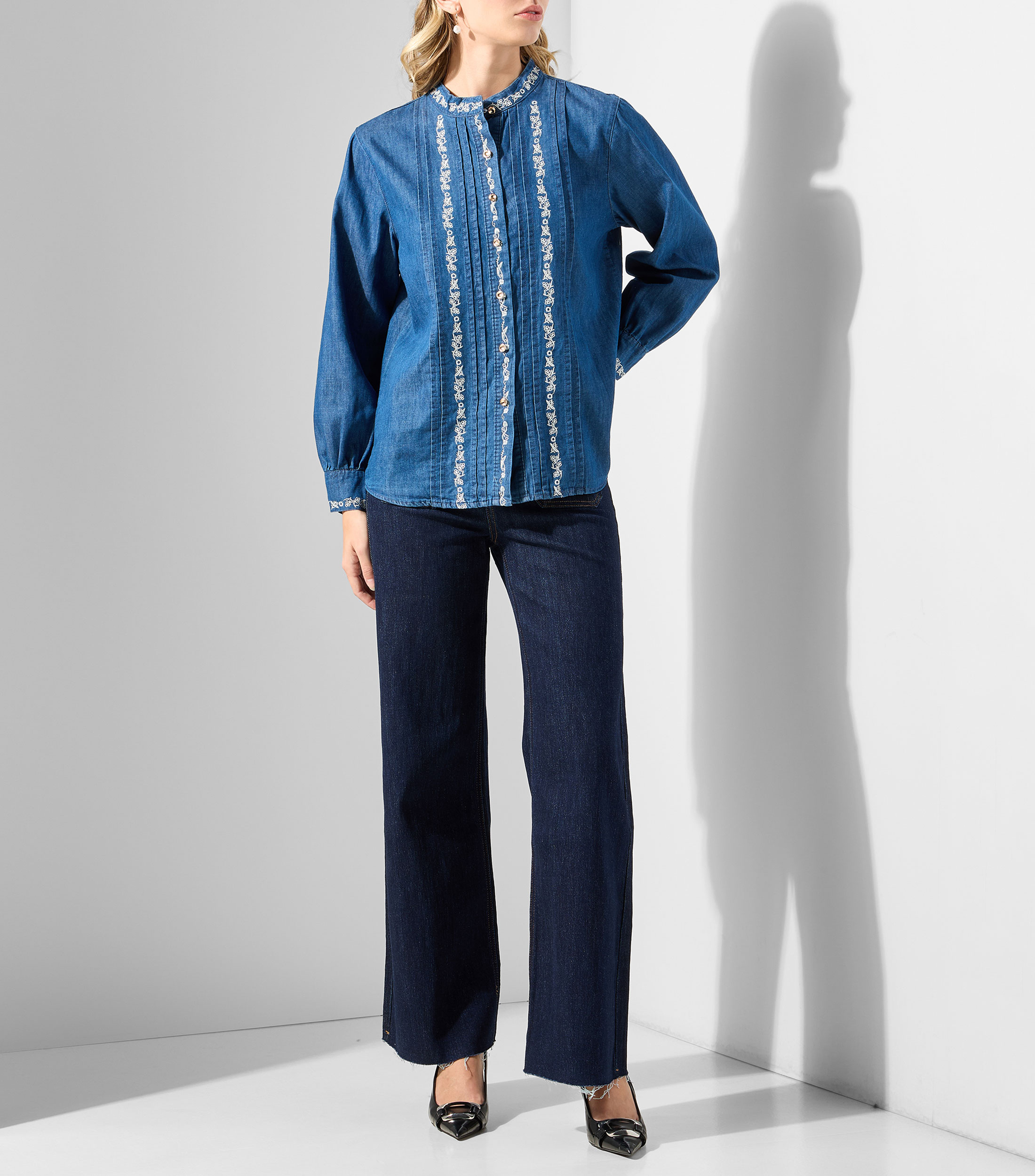 Camisa fantasía cuello mao manga larga Mujer