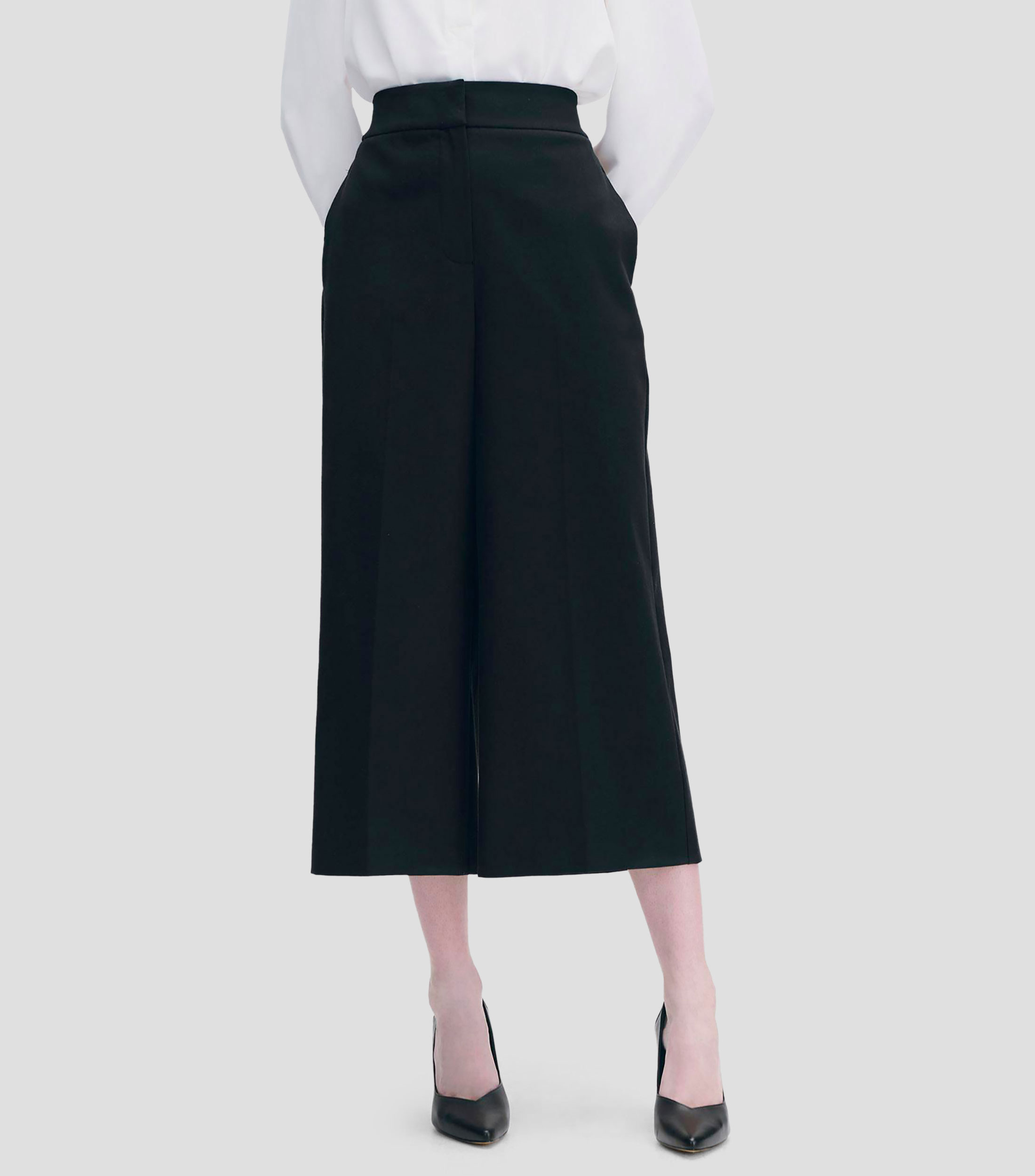Pantalón Culotte Tiro Alto Negro Pretina Enresortada Mujer