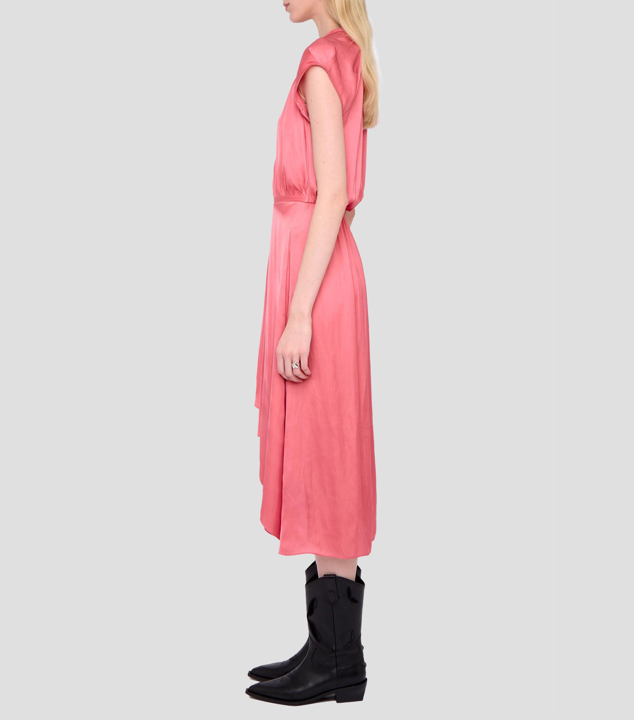 Vestido Midi manga corta liso Mujer