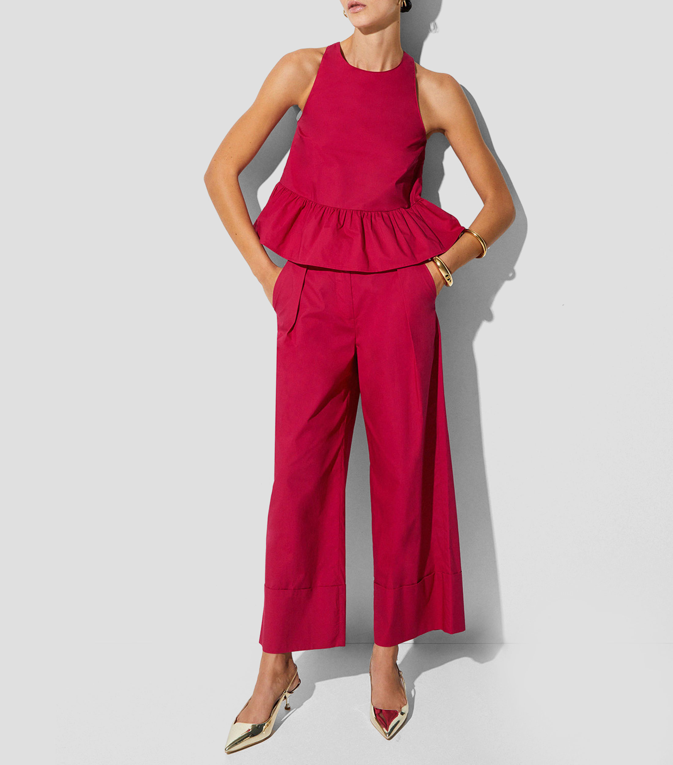 Pantalón acampanado de popelina Mujer
