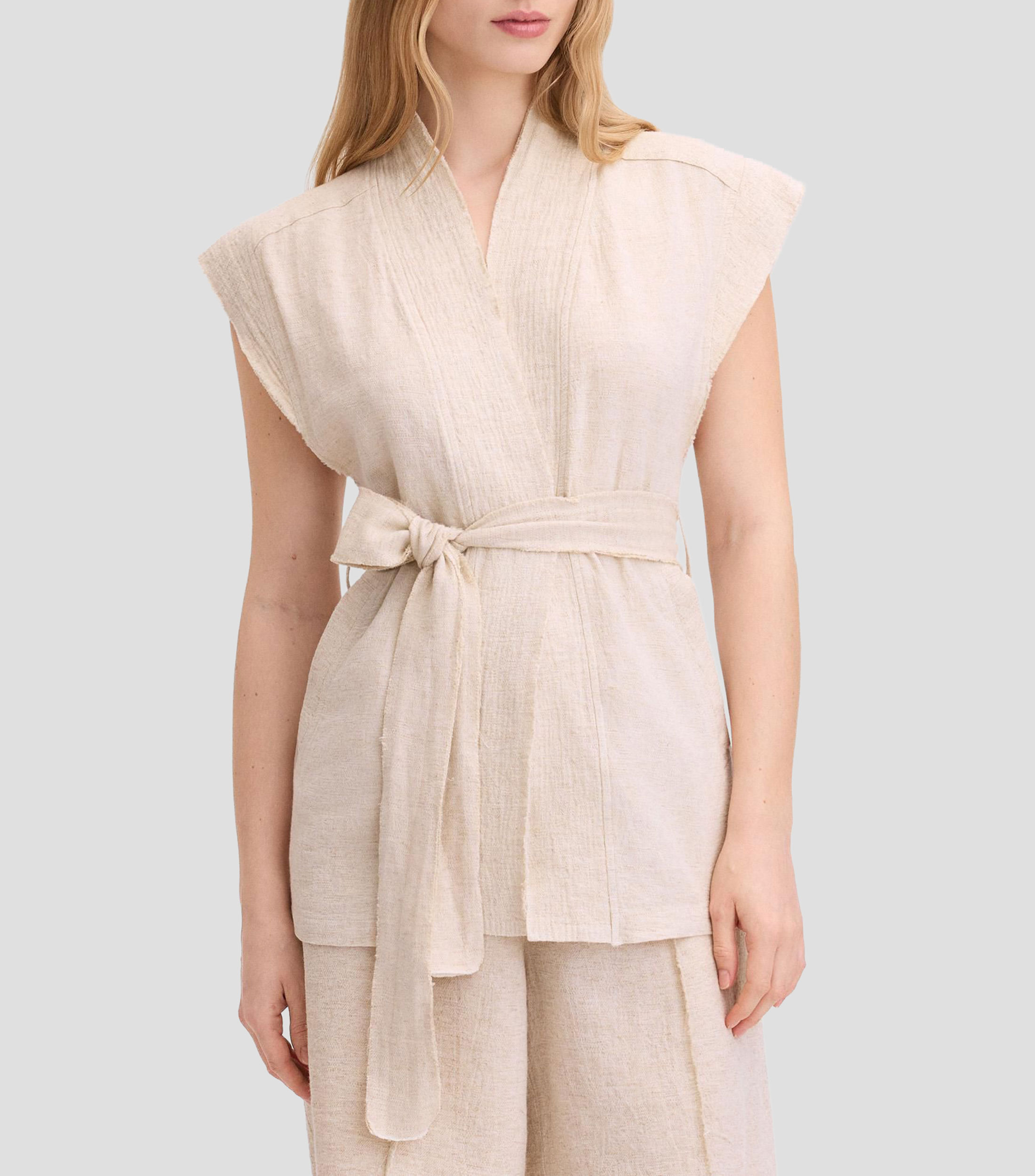Chaleco rústico tipo kimono liso Mujer