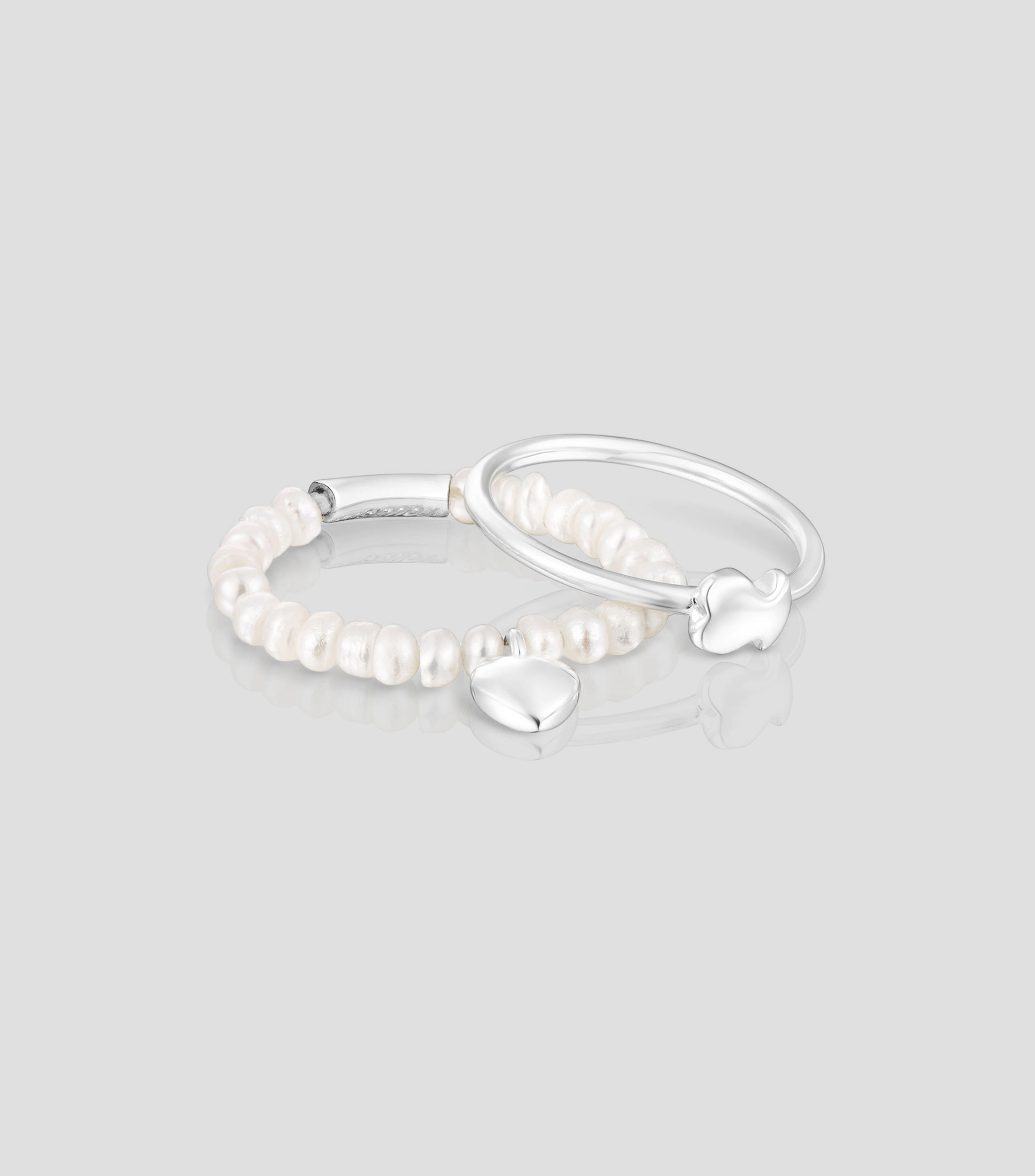 Set 2 anillos en plata con perlas cultivadas, corazón y oso Mini Icons Mujer